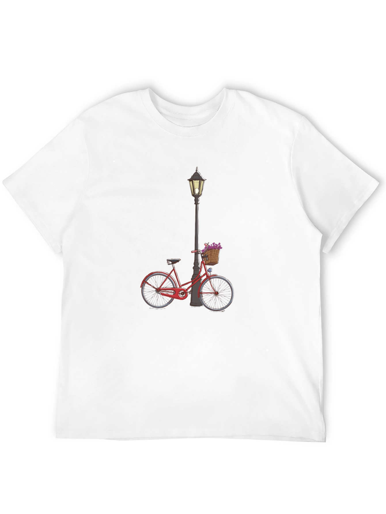 Stylish Black T-Shirt with Bicycle & Lamppost Design