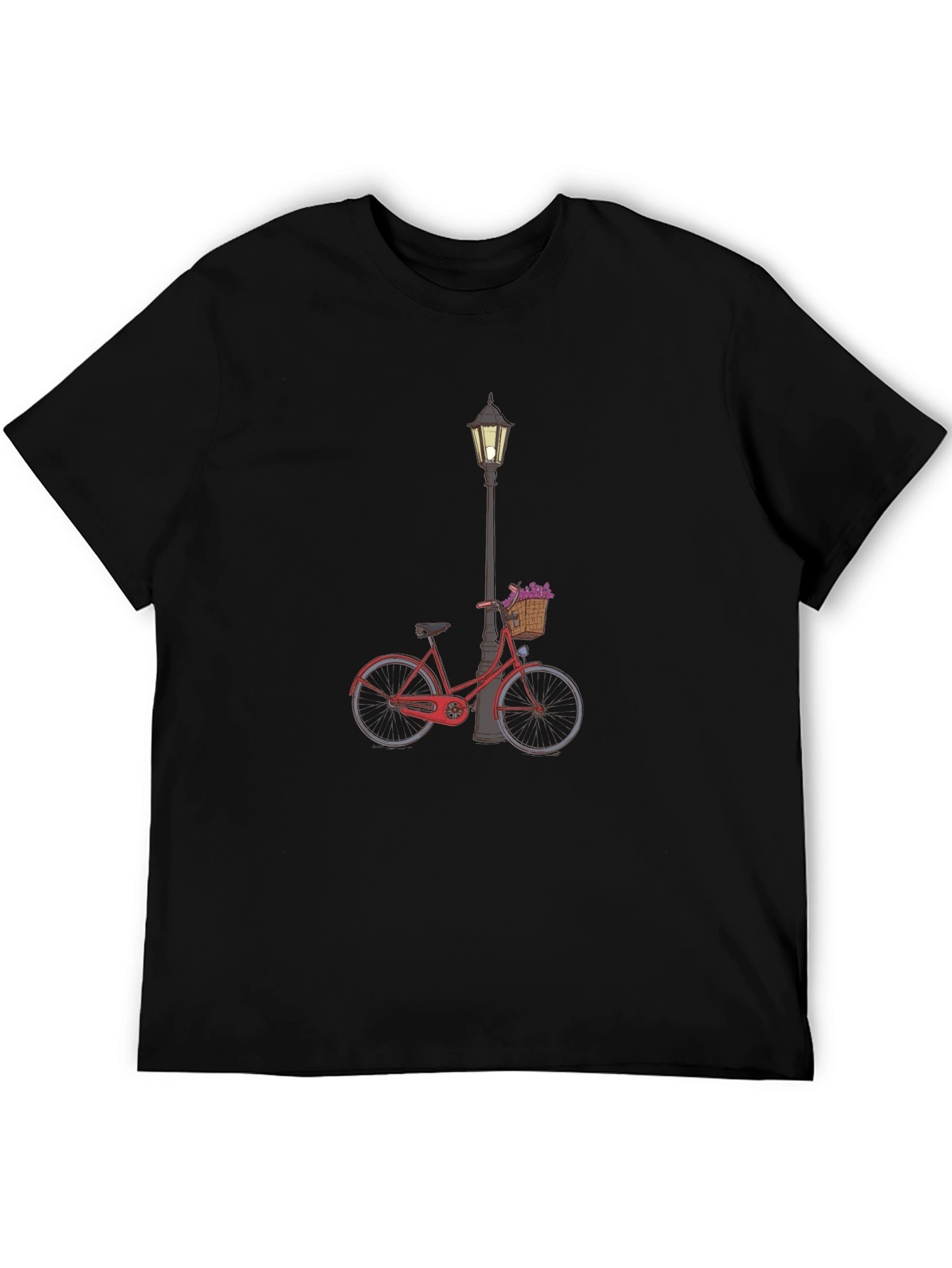 Stylish Black T-Shirt with Bicycle & Lamppost Design