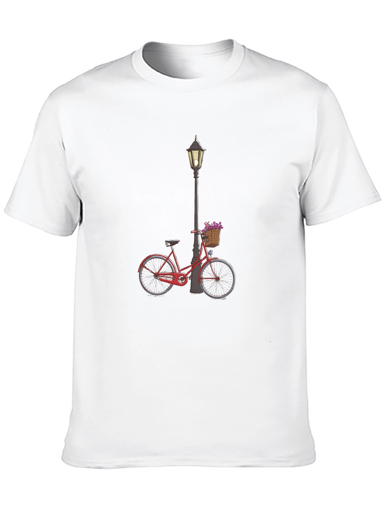 Stylish Black T-Shirt with Bicycle & Lamppost Design