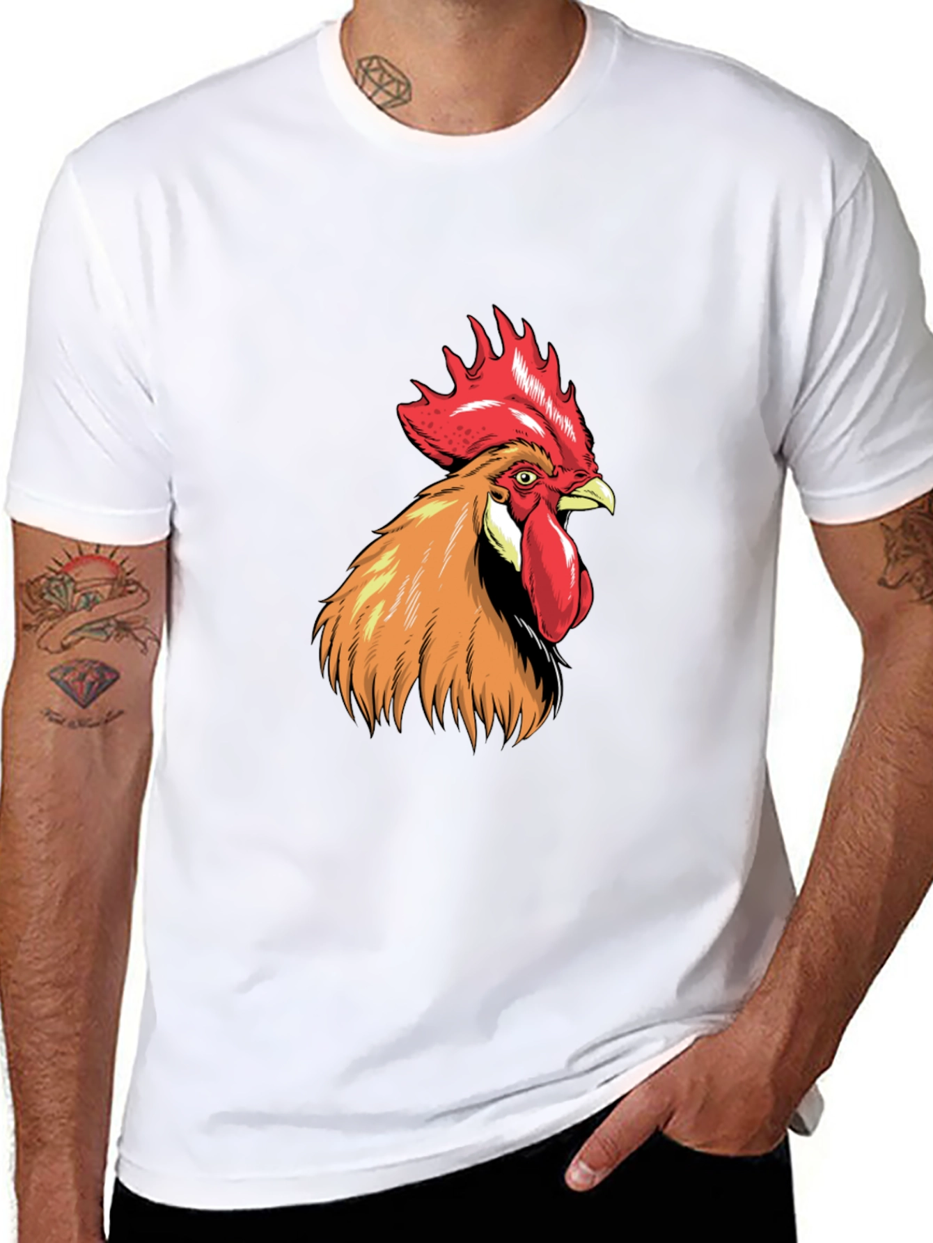 Rooster Graphic Tee - Bold Black Cotton T-Shirt