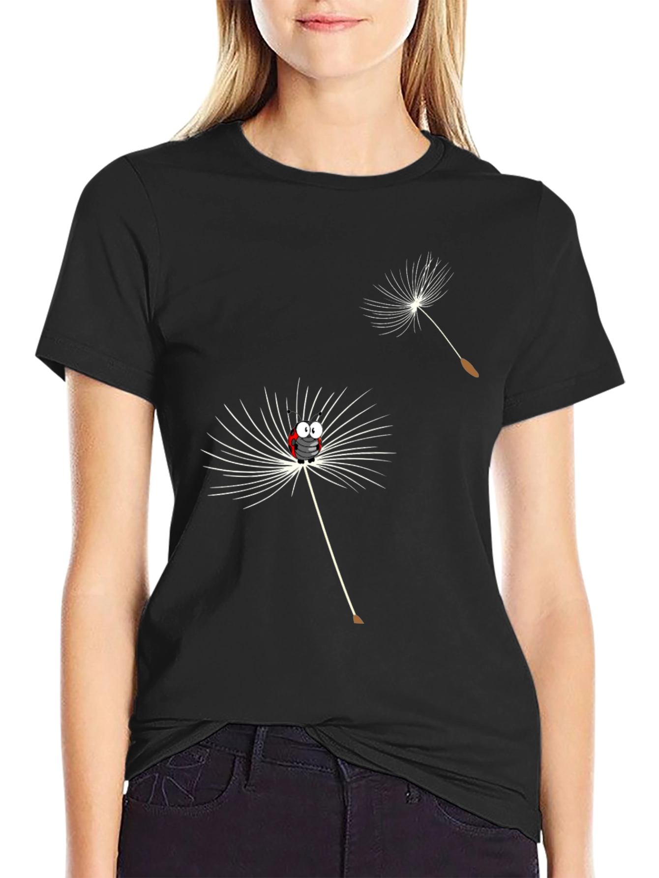 Dandelion Cartoon Graphic Black T-Shirt
