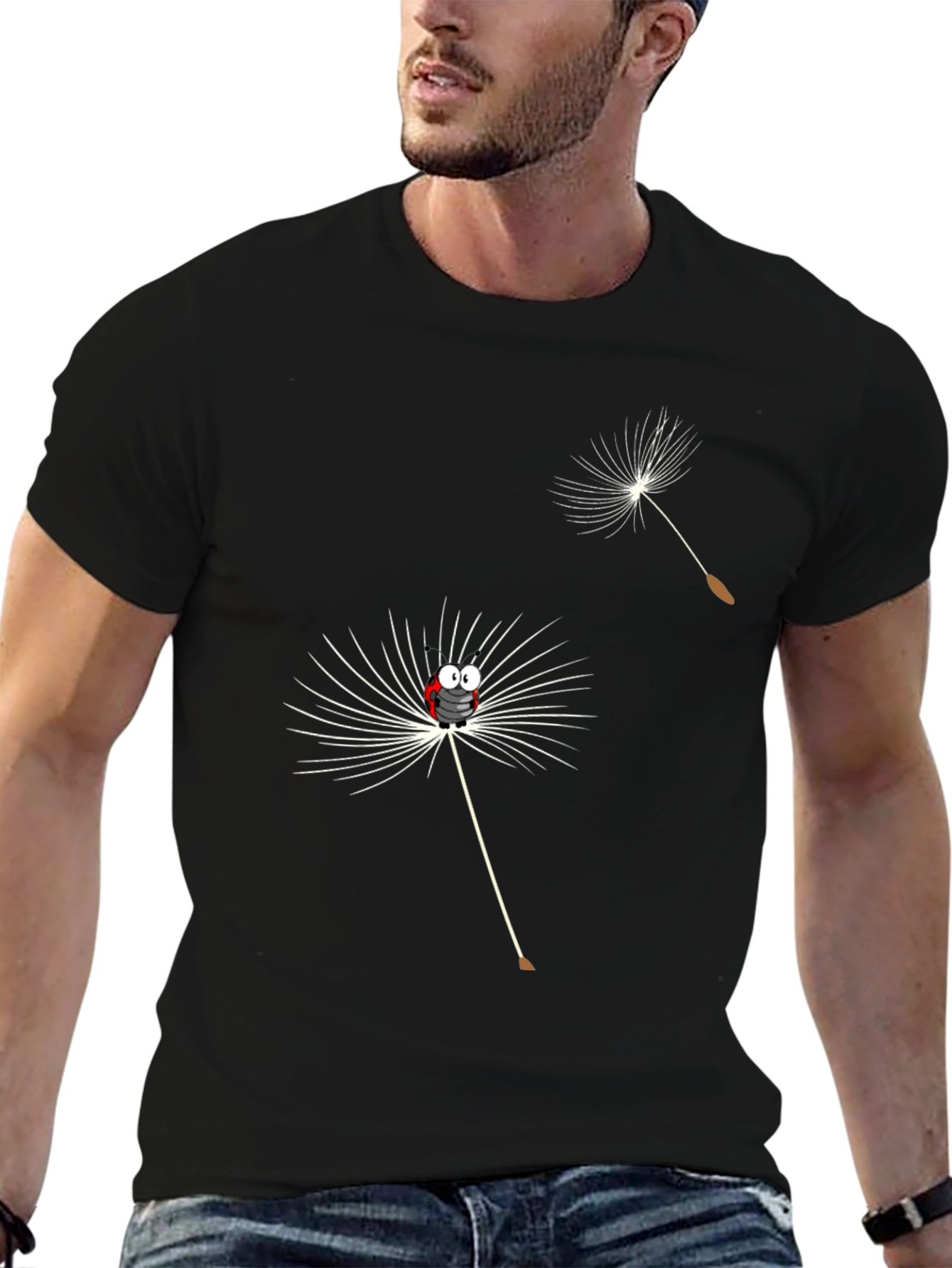 Dandelion Cartoon Graphic Black T-Shirt