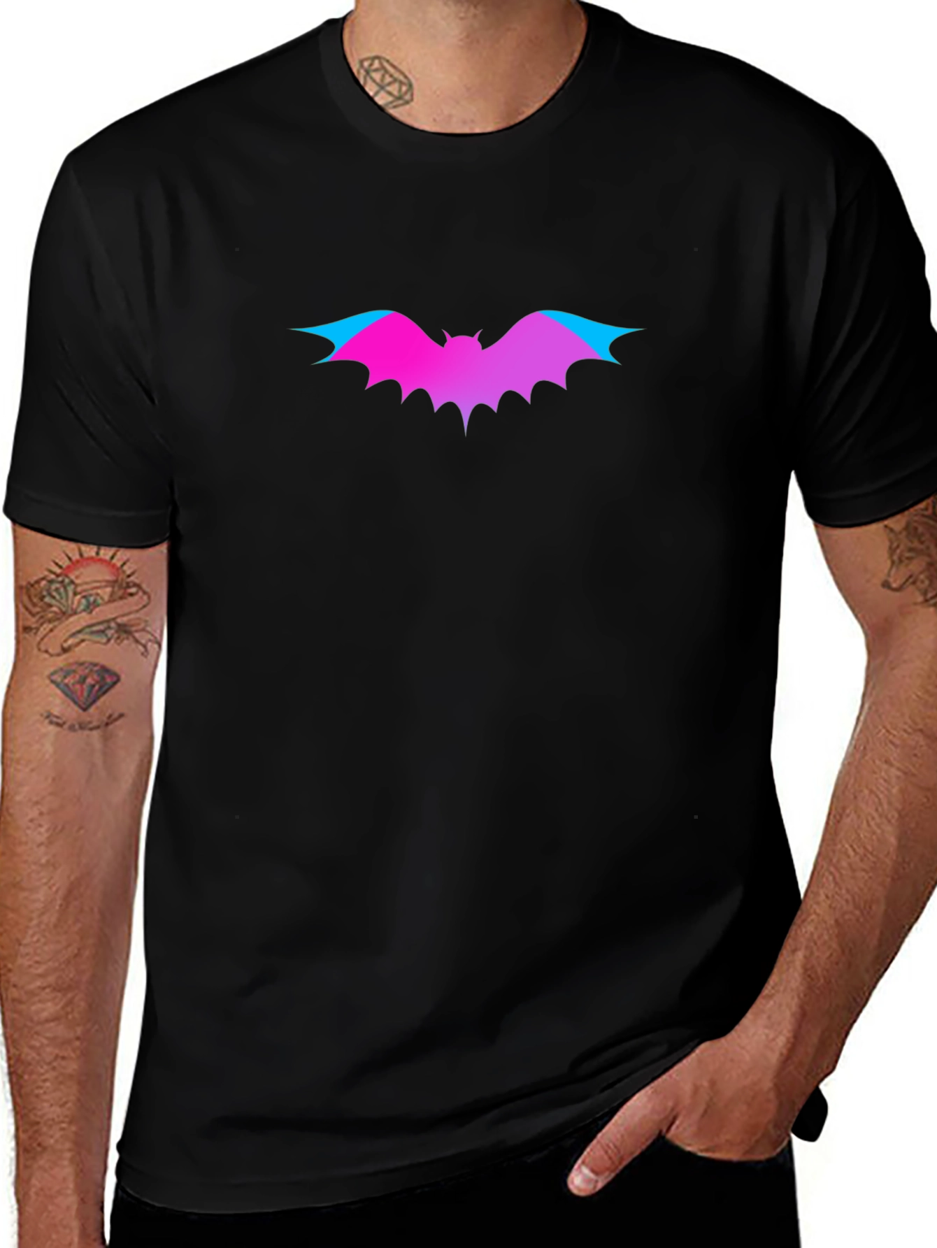 Gradient Bat Graphic Tee - Black T-Shirt