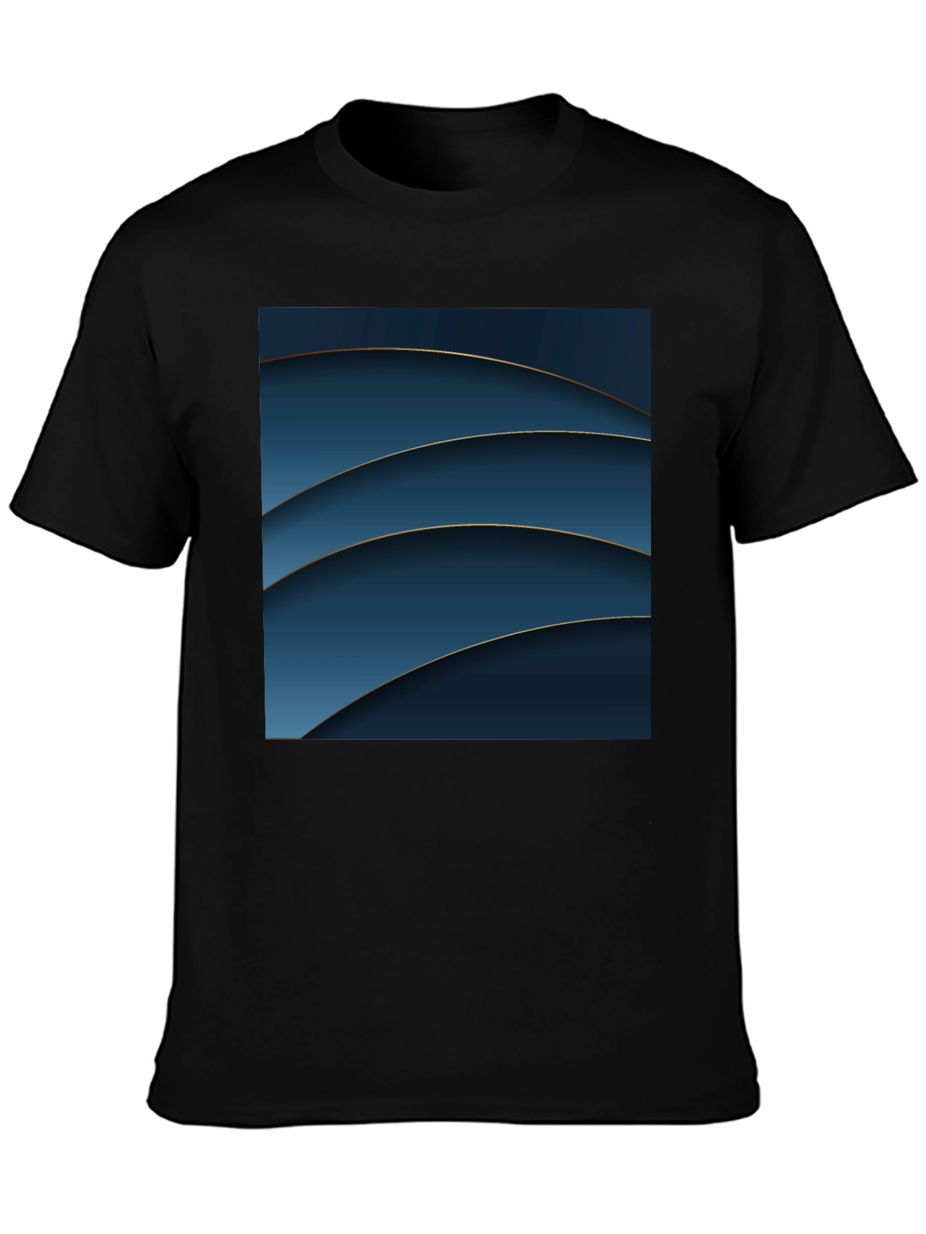 Abstract Blue Curves Graphic Black T-Shirt