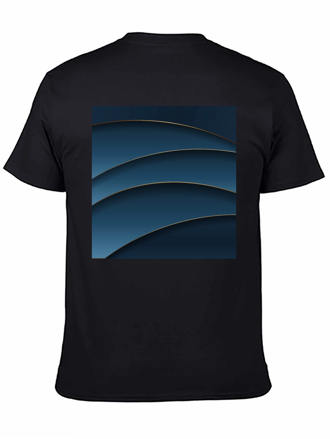 Abstract Blue Curves Graphic Black T-Shirt