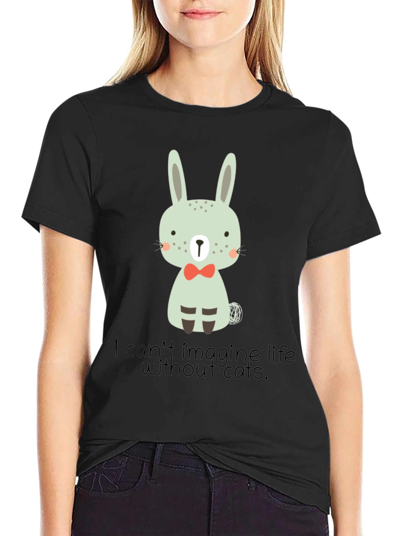 Cute Bunny Graphic Black T-Shirt