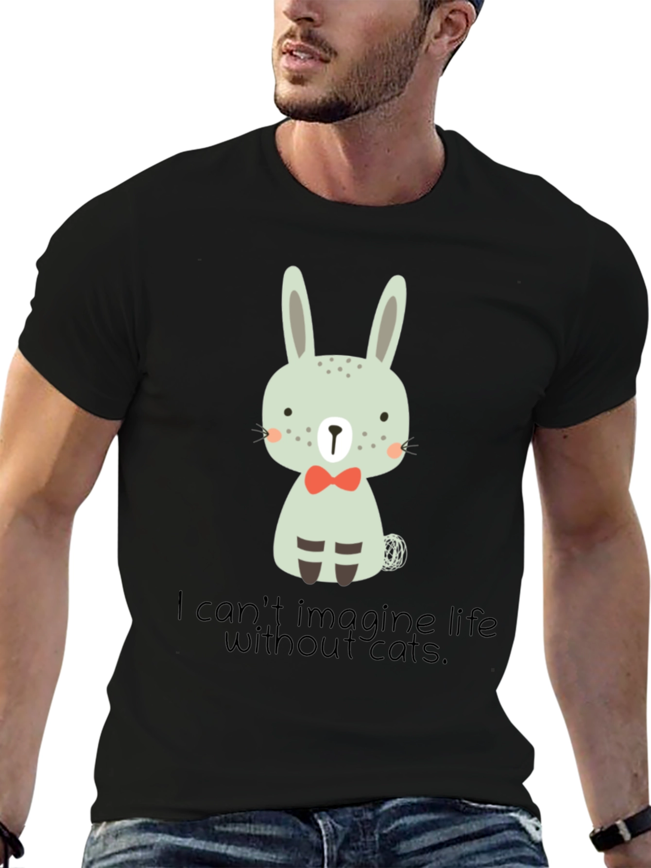 Cute Bunny Graphic Black T-Shirt