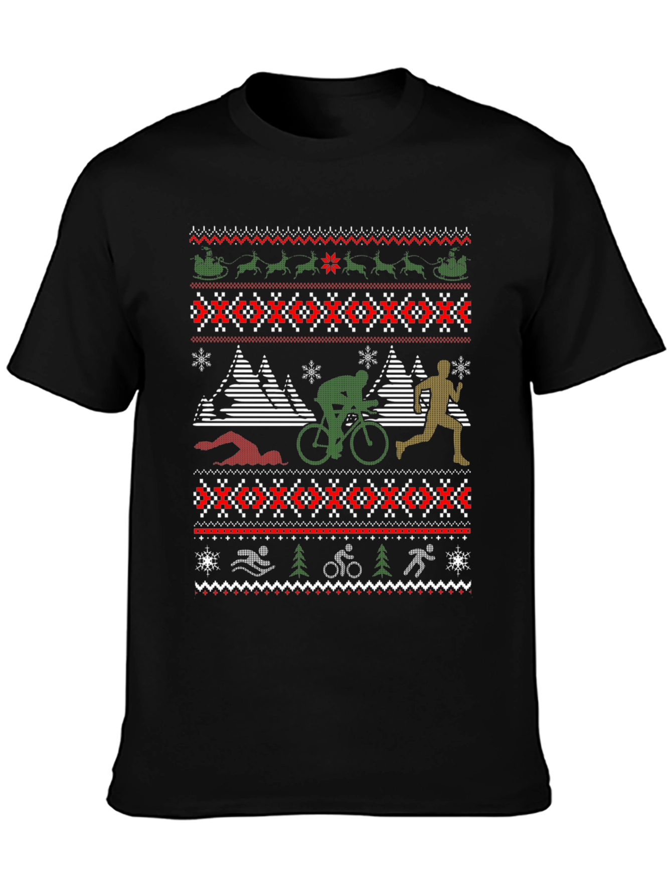 Triathlon Ugly Christmas Sweater Style T-Shirt