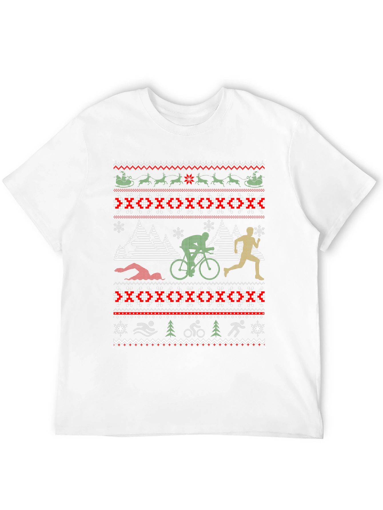 Triathlon Ugly Christmas Sweater Style T-Shirt