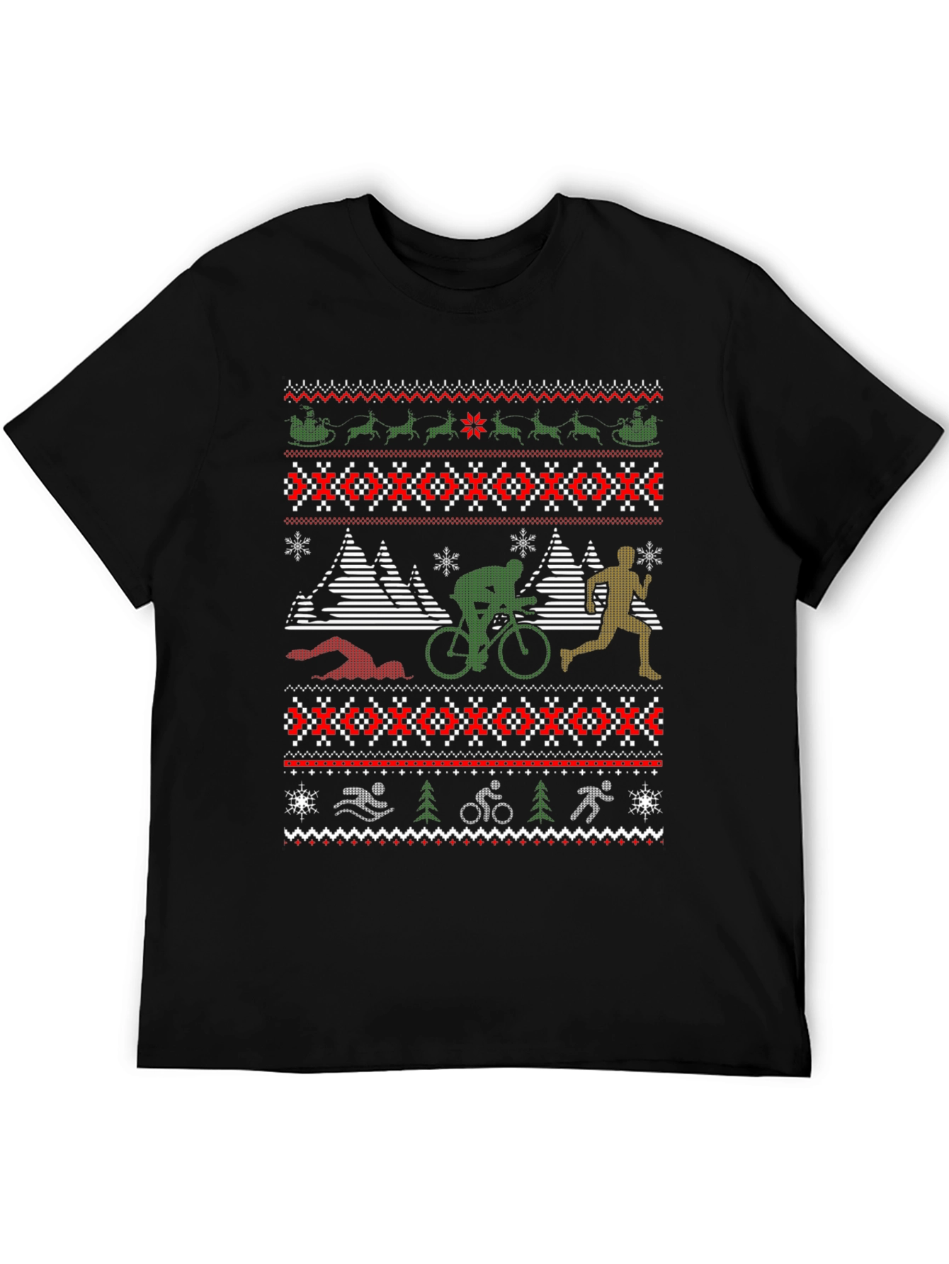 Triathlon Ugly Christmas Sweater Style T-Shirt