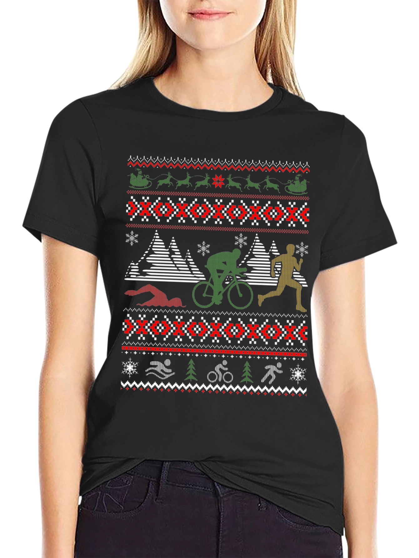 Triathlon Ugly Christmas Sweater Style T-Shirt