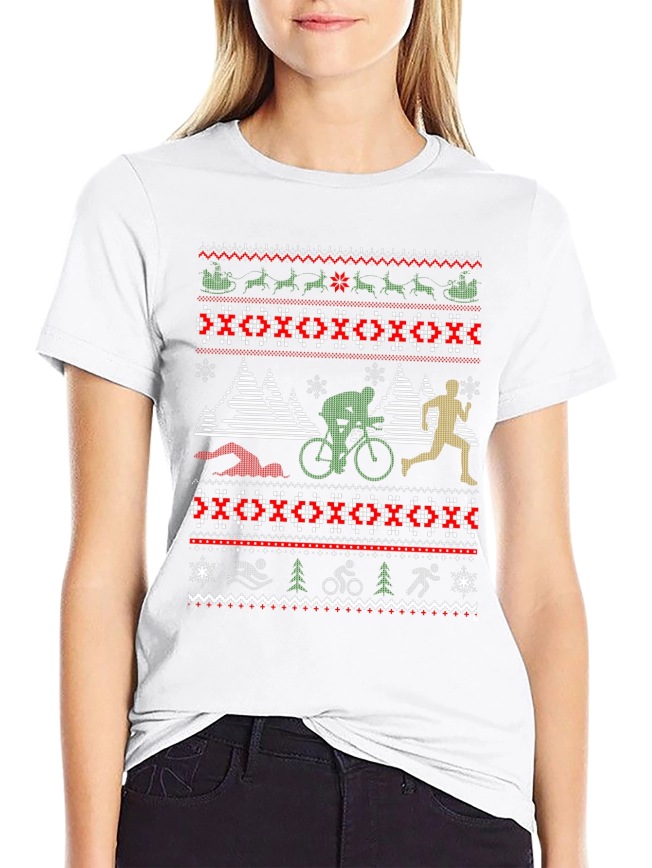Triathlon Ugly Christmas Sweater Style T-Shirt