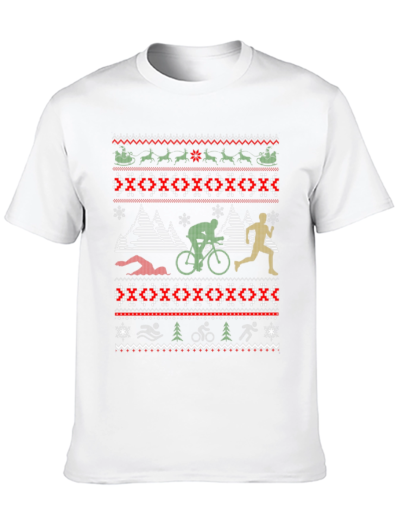 Triathlon Ugly Christmas Sweater Style T-Shirt