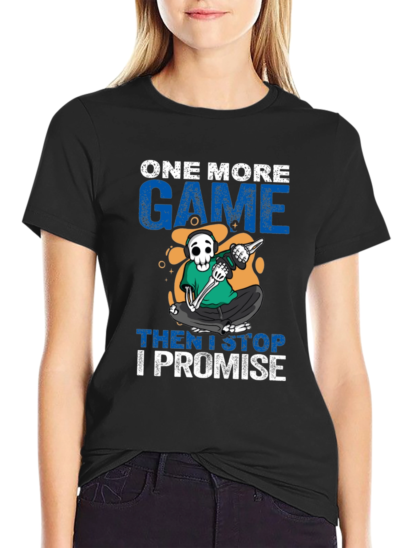 One More Game T-Shirt: Gamer Skeleton Design