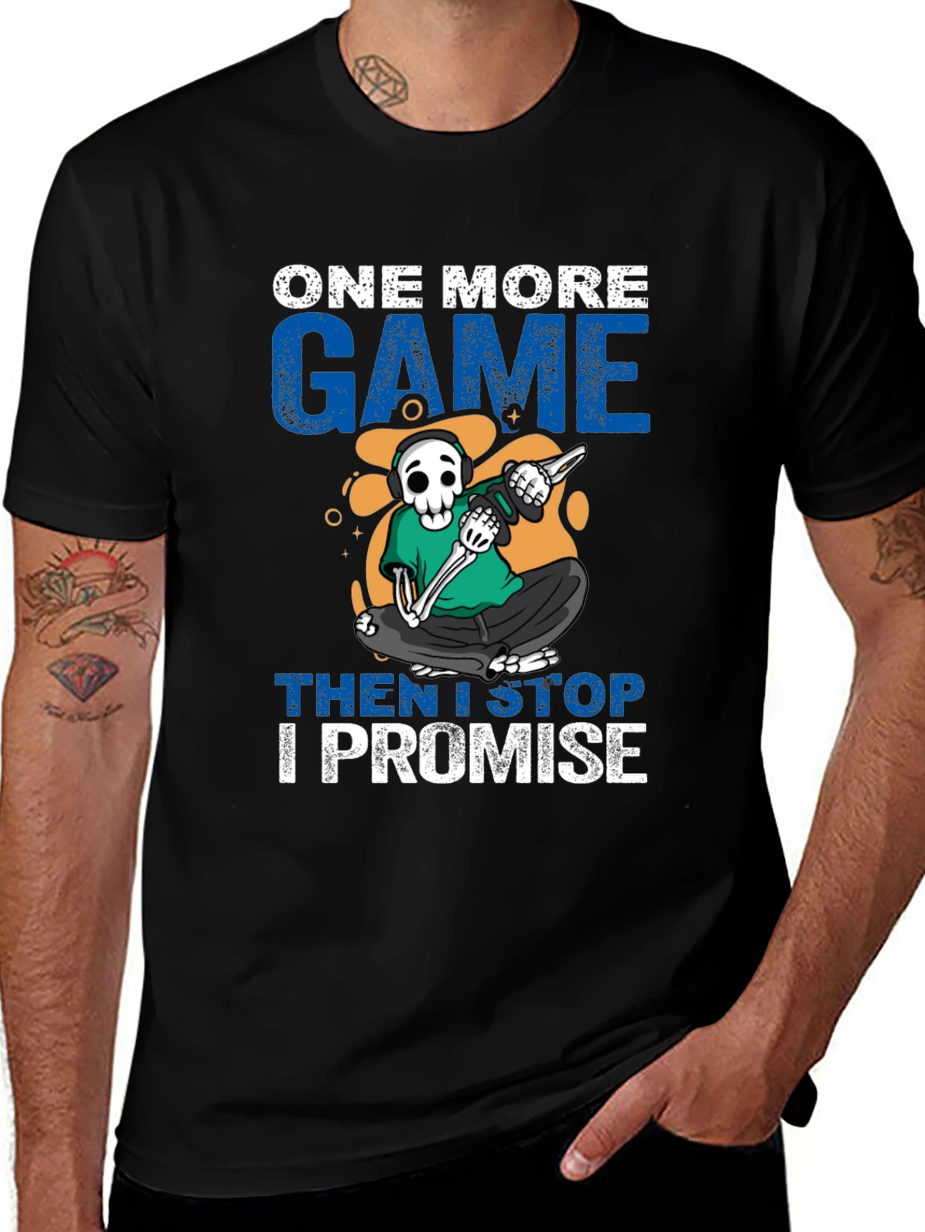 One More Game T-Shirt: Gamer Skeleton Design