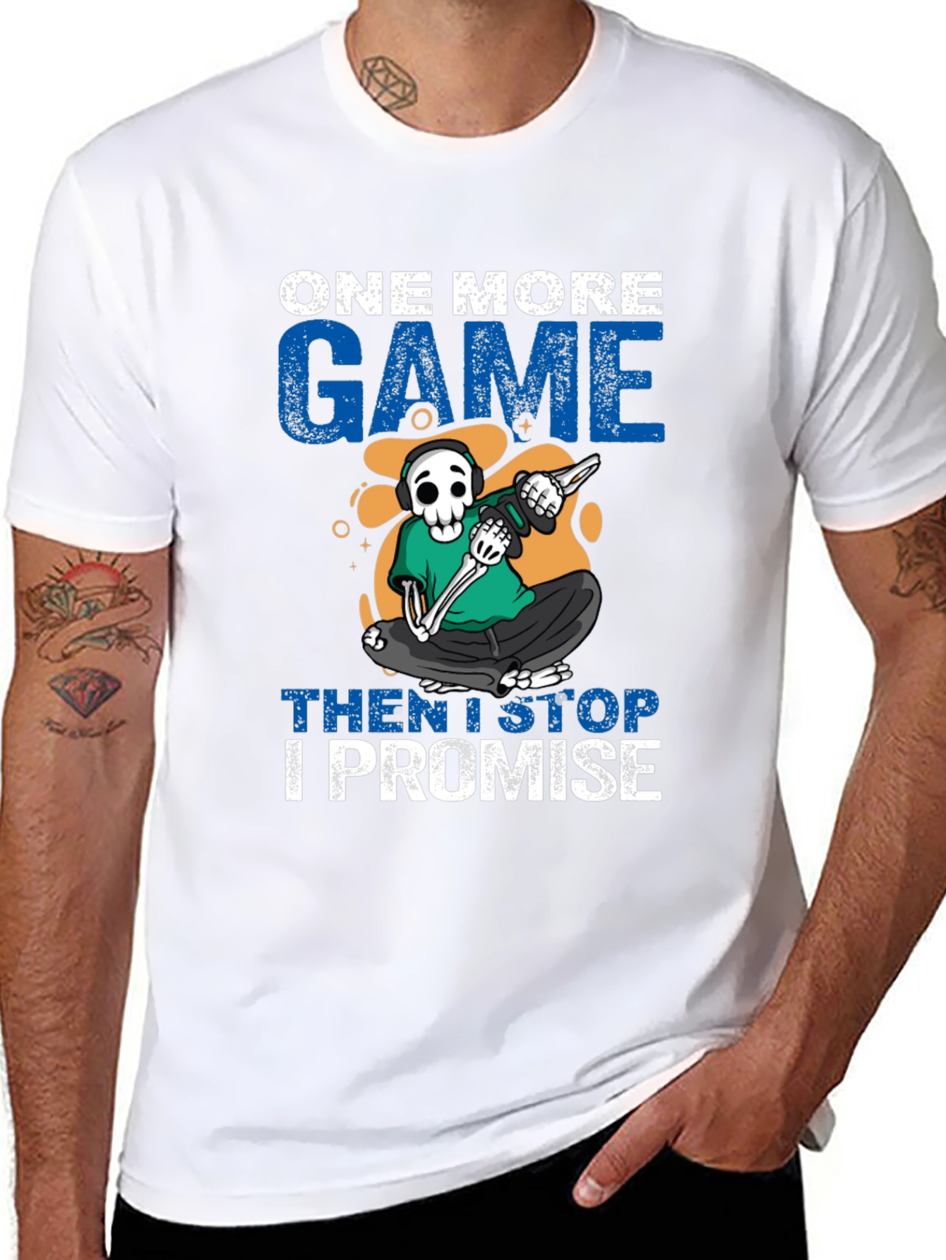 One More Game T-Shirt: Gamer Skeleton Design