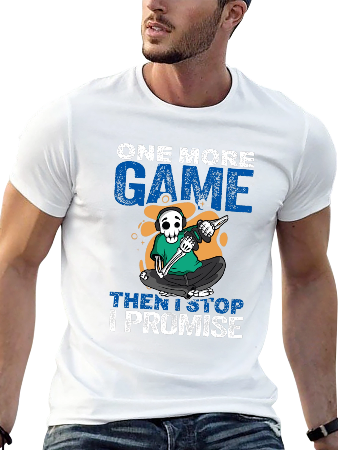 One More Game T-Shirt: Gamer Skeleton Design