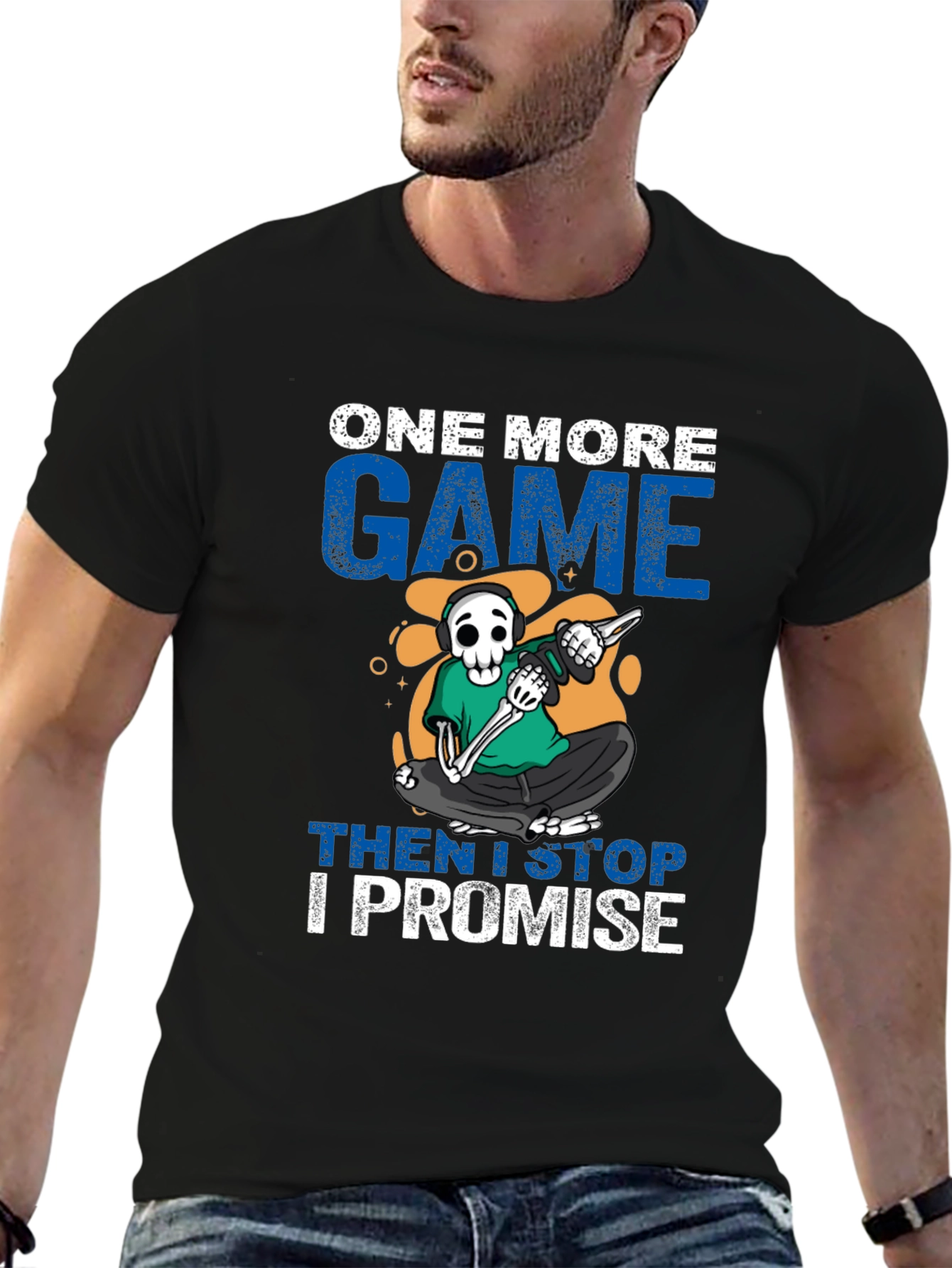 One More Game T-Shirt: Gamer Skeleton Design