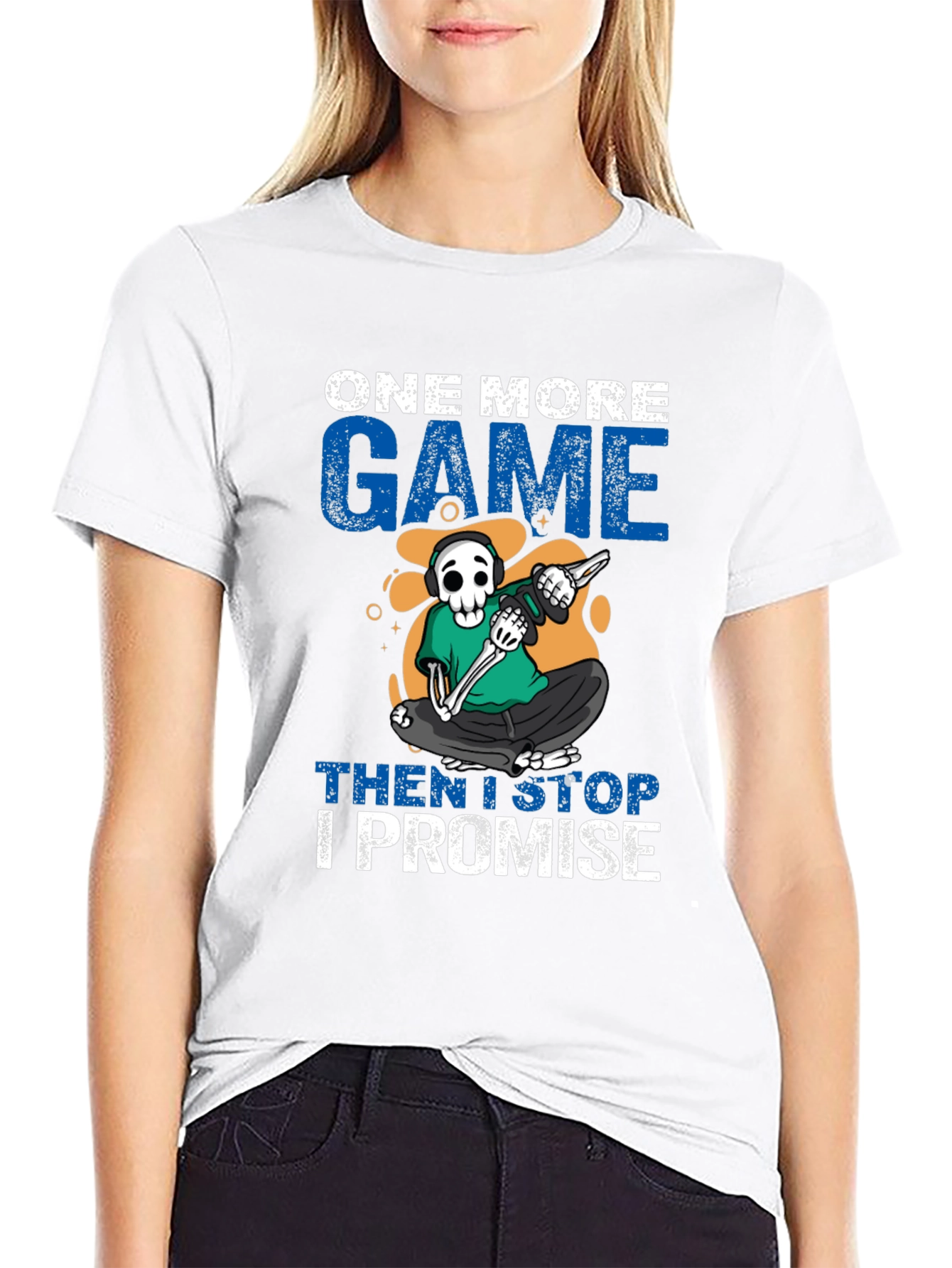 One More Game T-Shirt: Gamer Skeleton Design