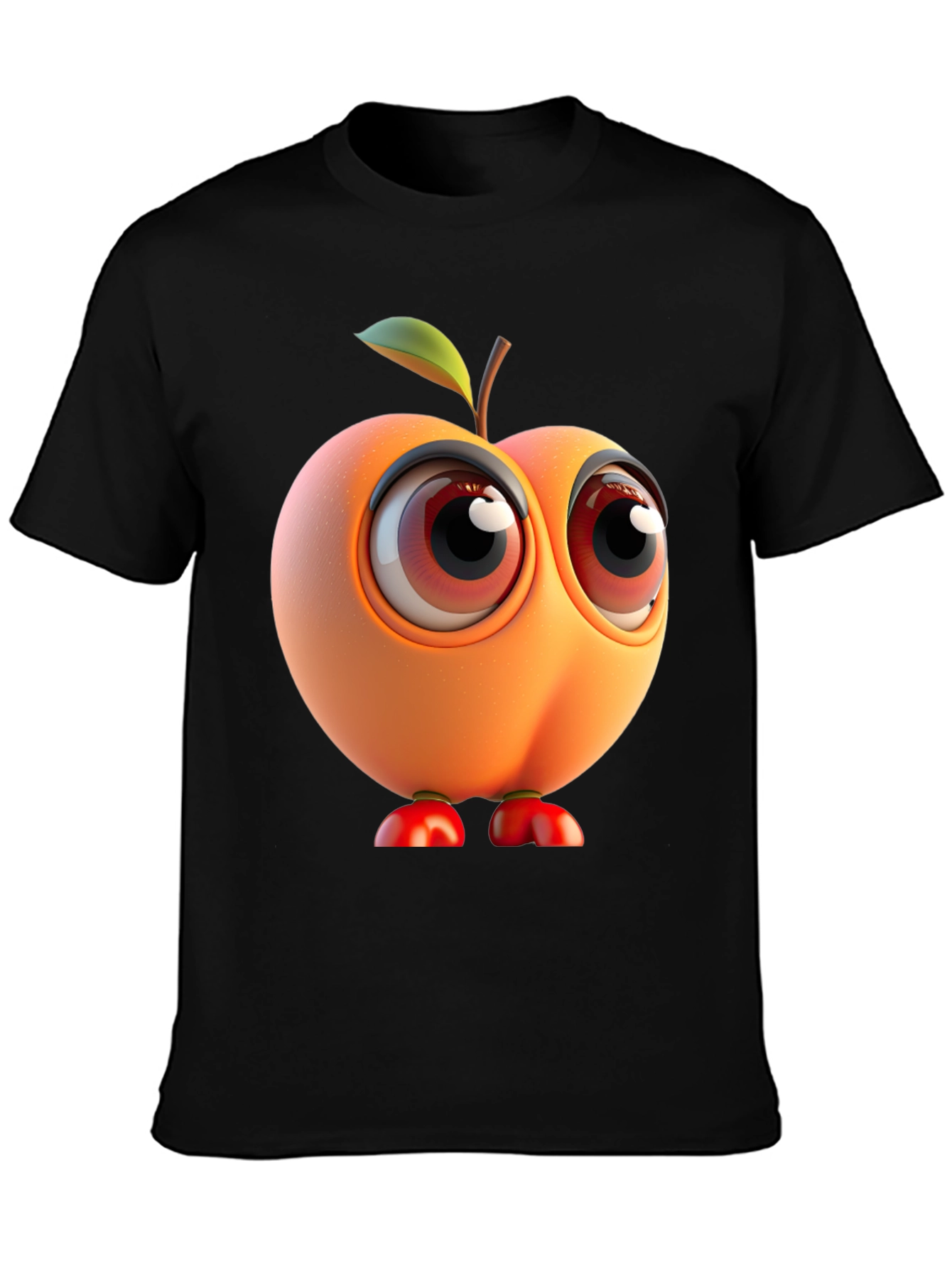 Cartoon Peach Character Black T-Shirt