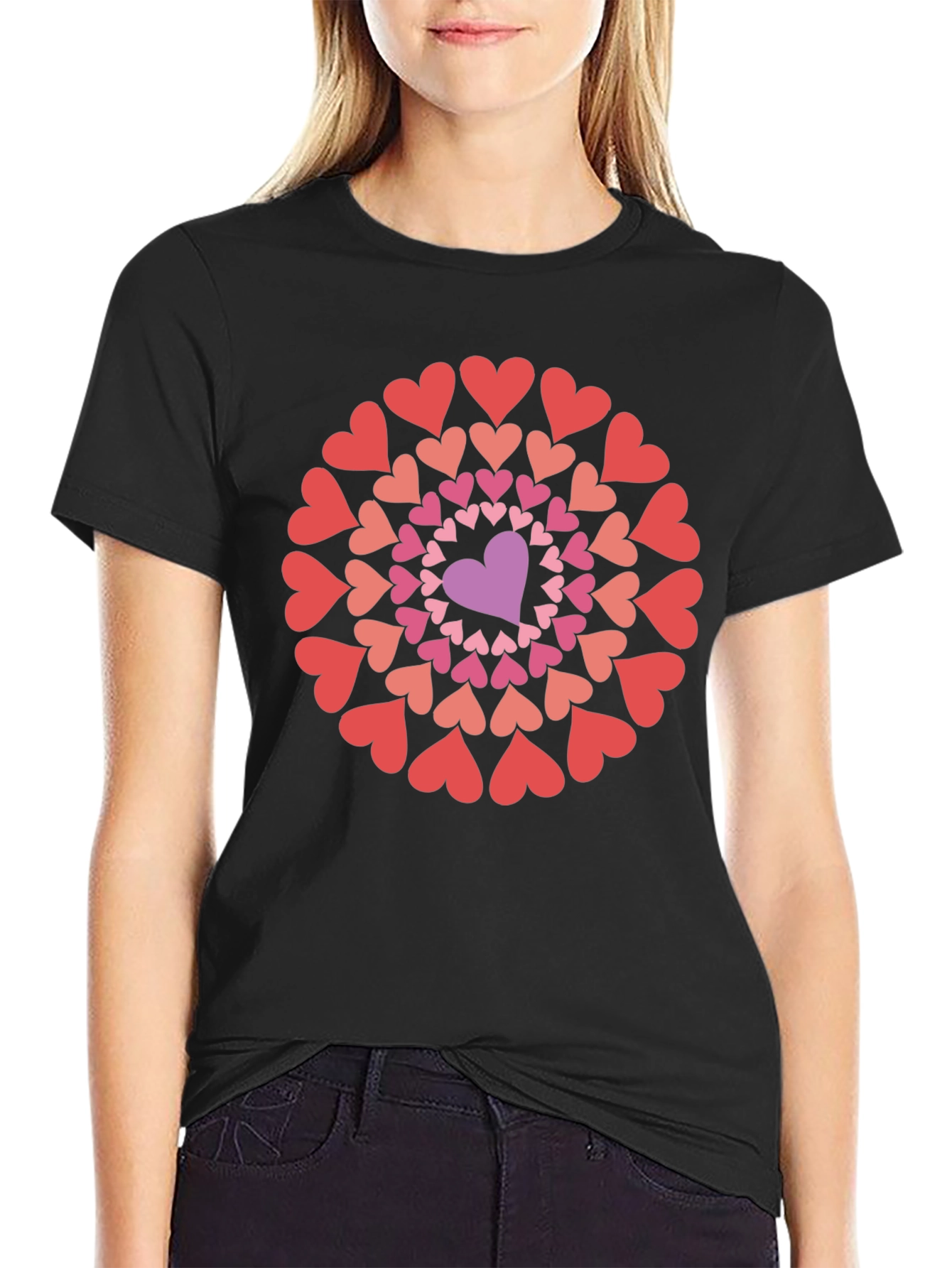 Heart Mandala Graphic Tee - Black