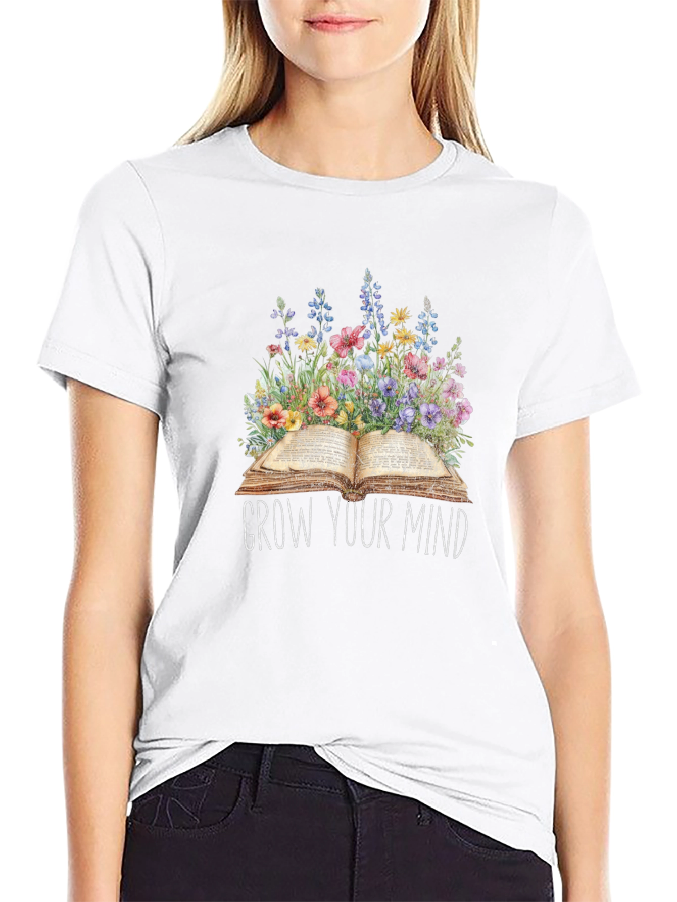 Grow Your Mind Floral Book T-Shirt