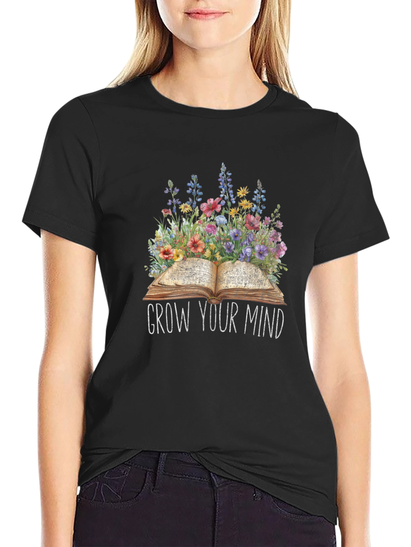 Grow Your Mind Floral Book T-Shirt
