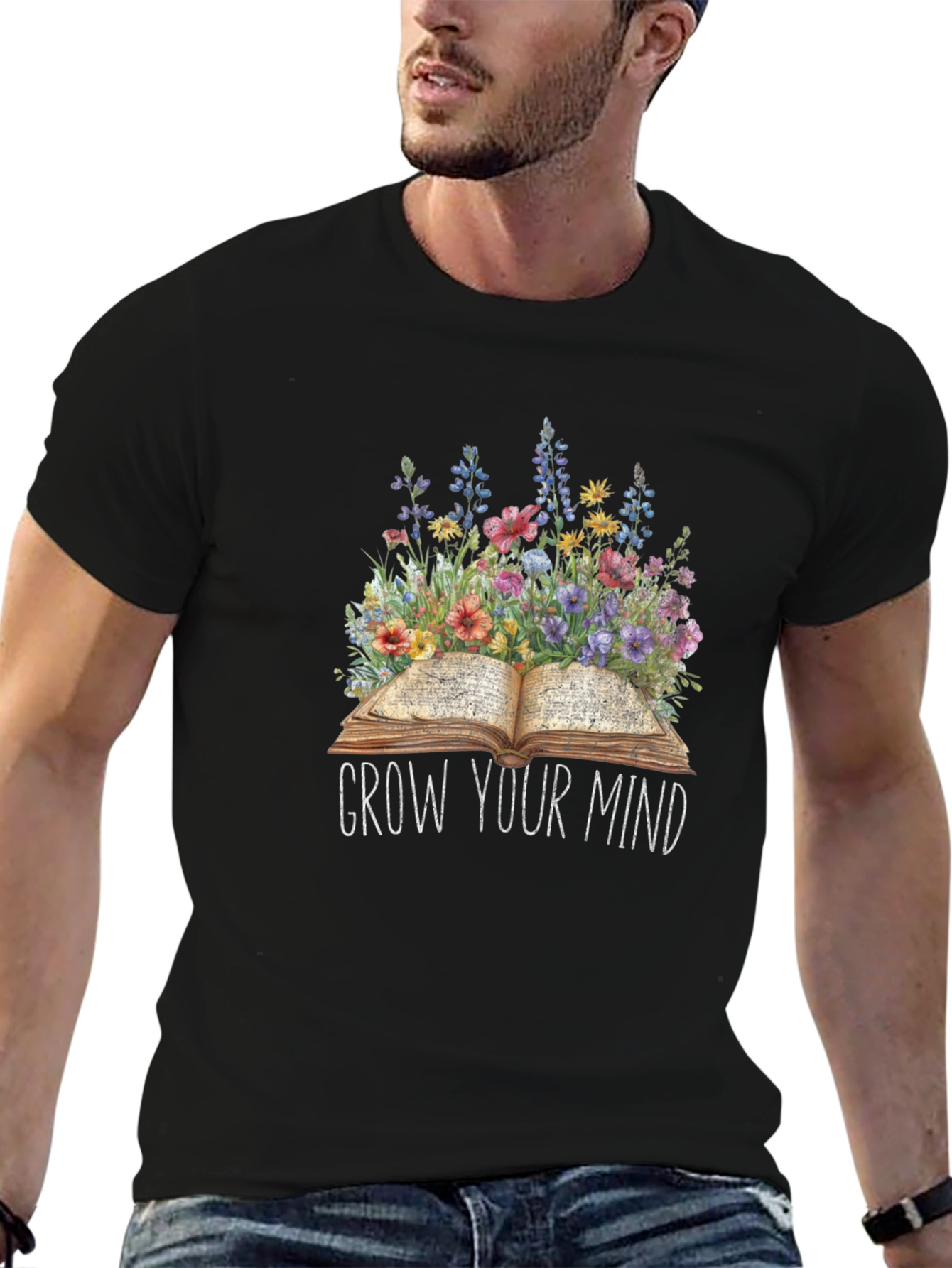 Grow Your Mind Floral Book T-Shirt