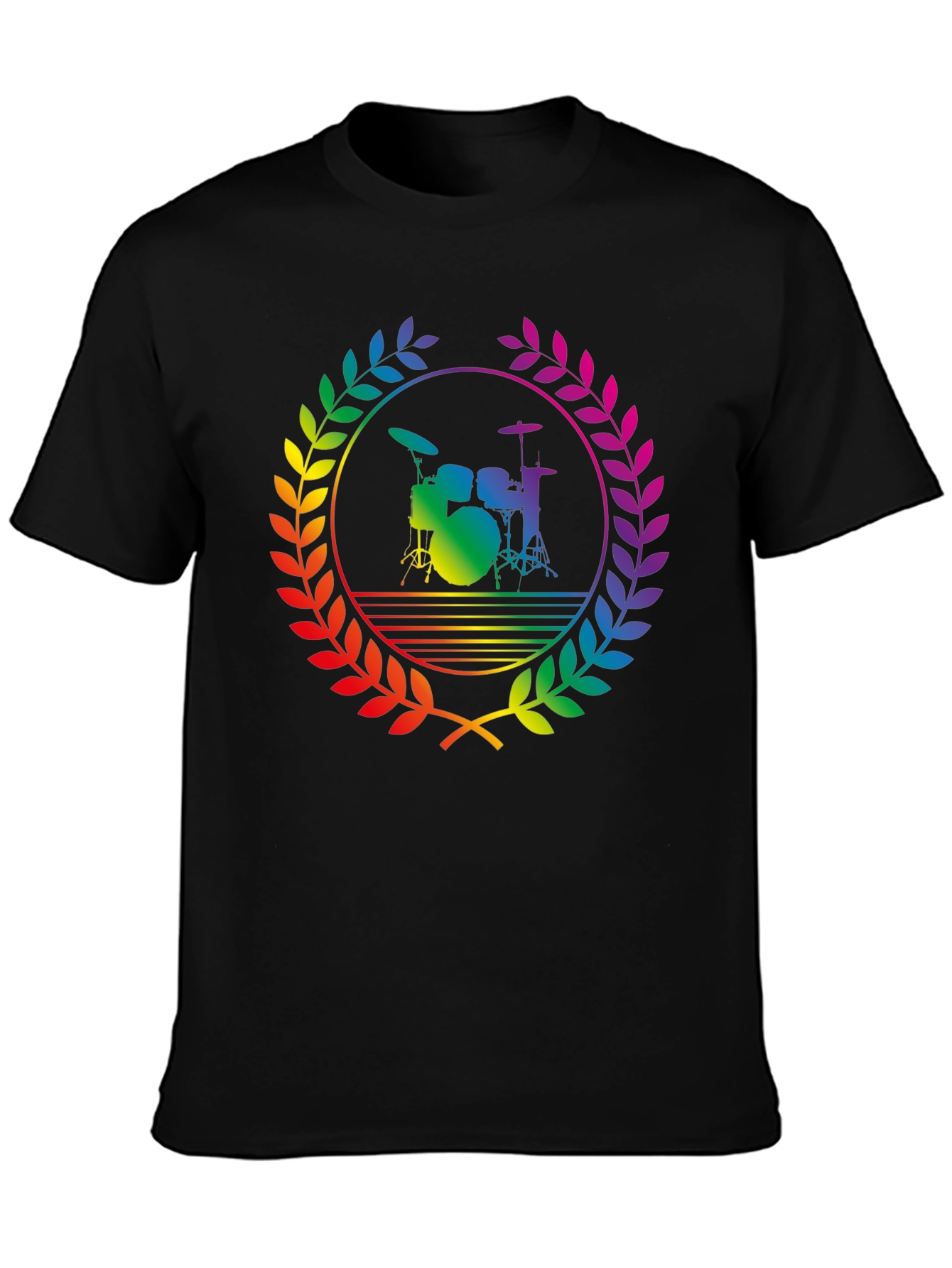 Rainbow Drummer T-Shirt - Black Cotton Music Tee