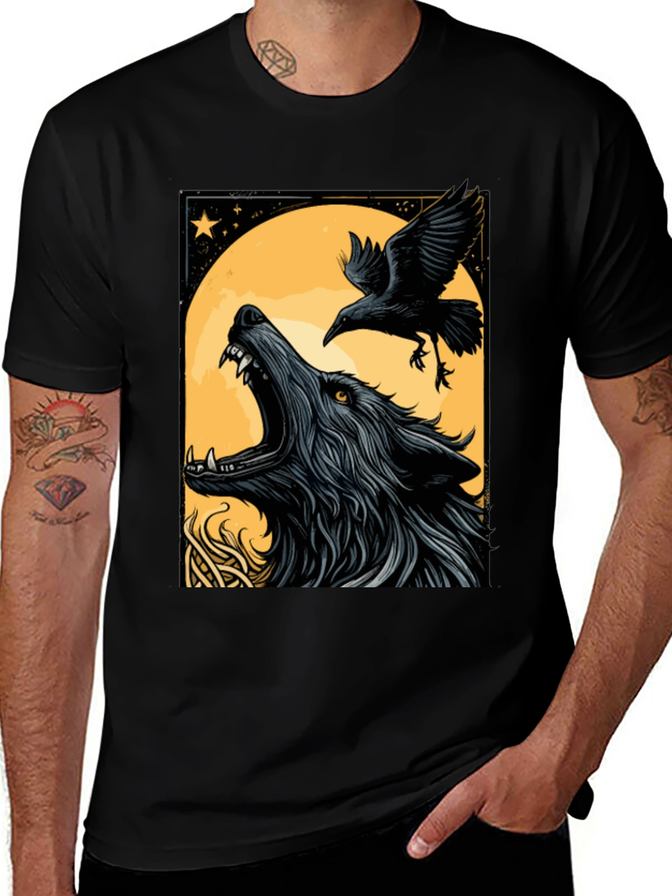 Wolf & Raven Graphic T-Shirt - Mens Black Tee