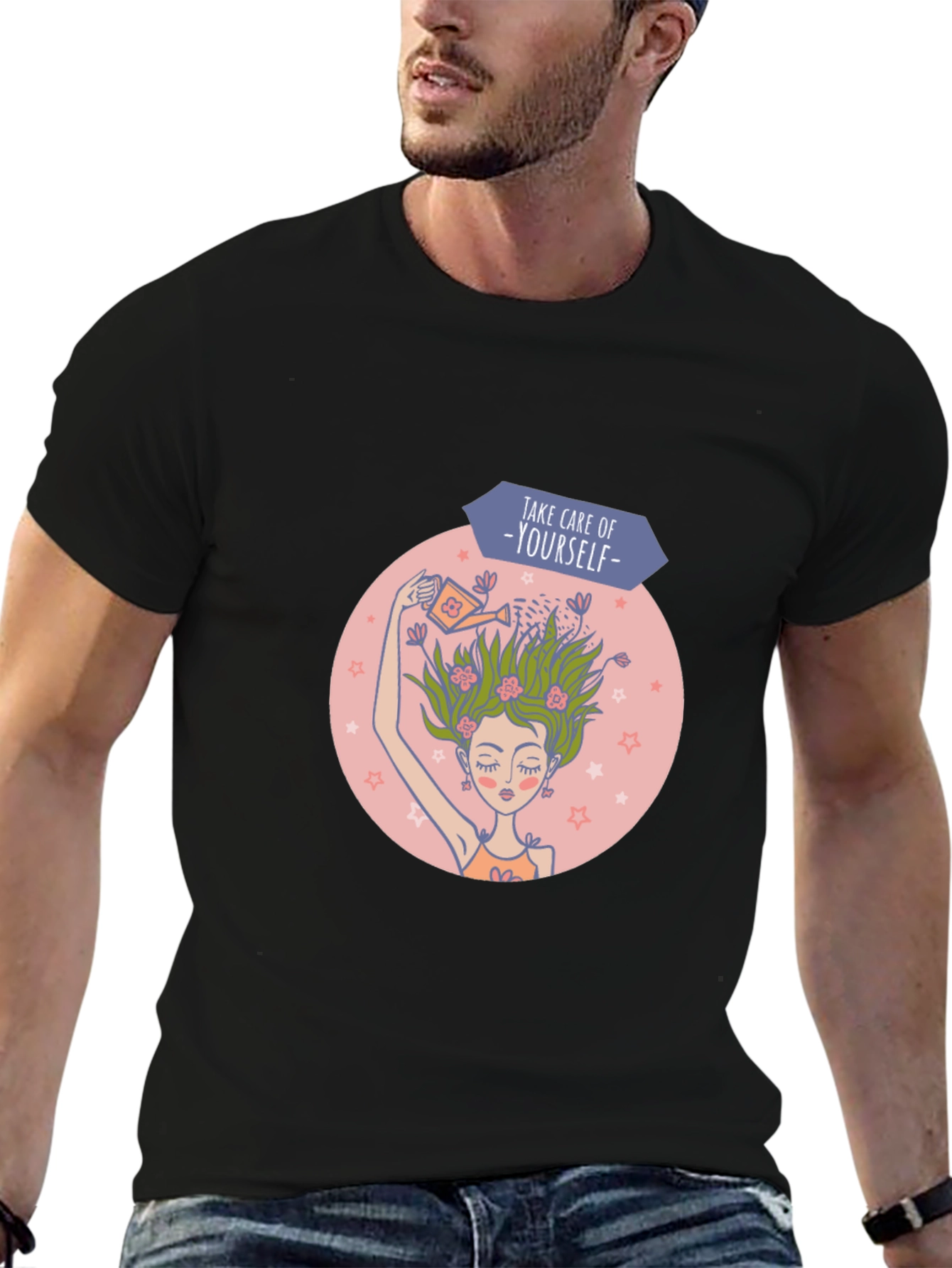 Self-Care Graphic Tee - Black Cotton T-Shirt