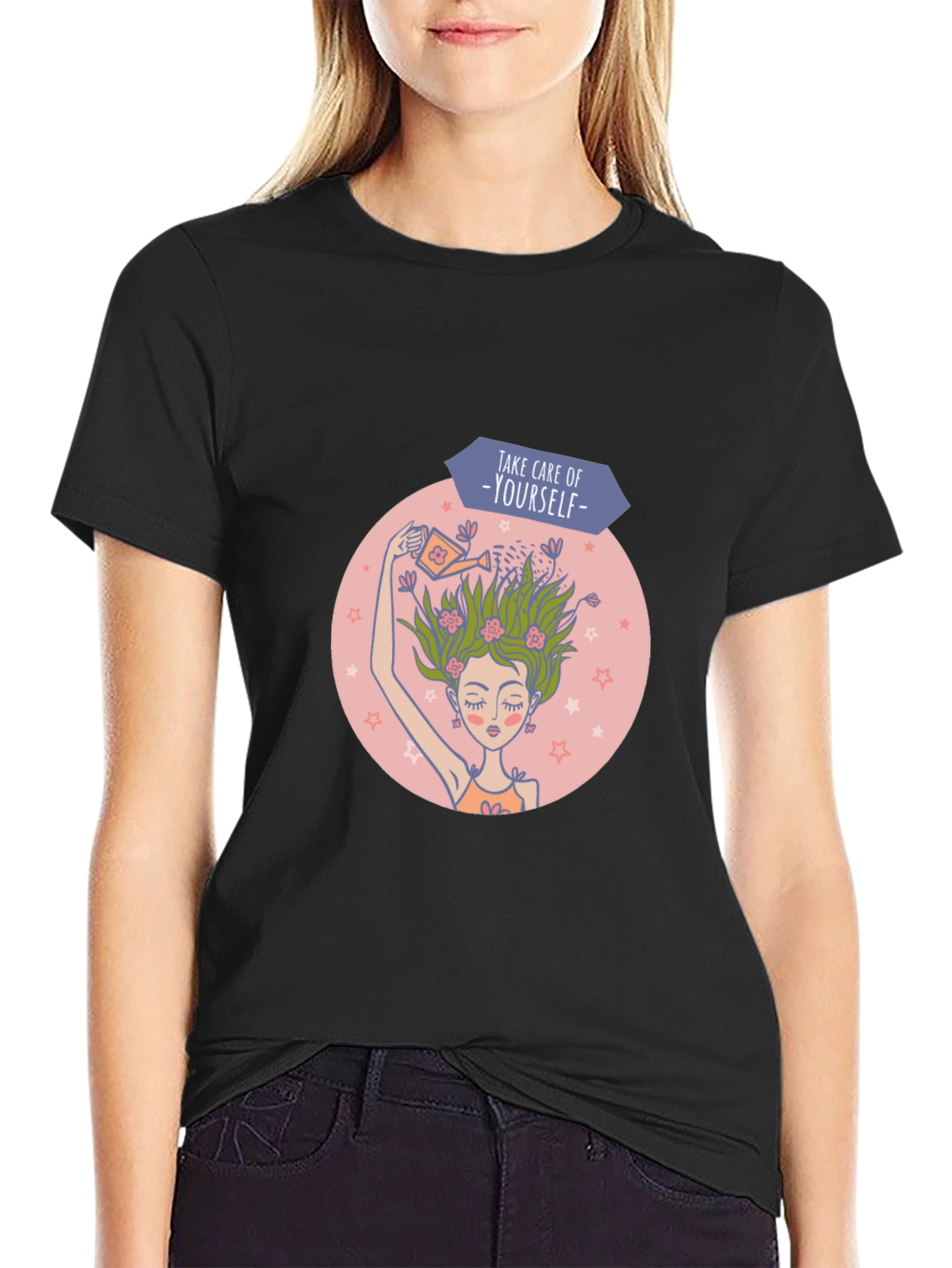 Self-Care Graphic Tee - Black Cotton T-Shirt