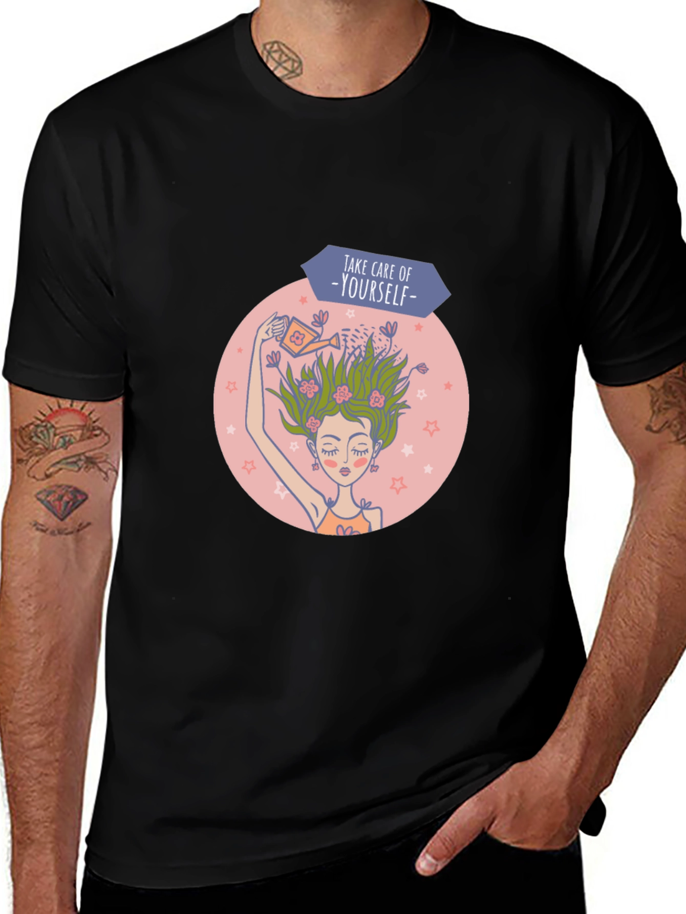 Self-Care Graphic Tee - Black Cotton T-Shirt