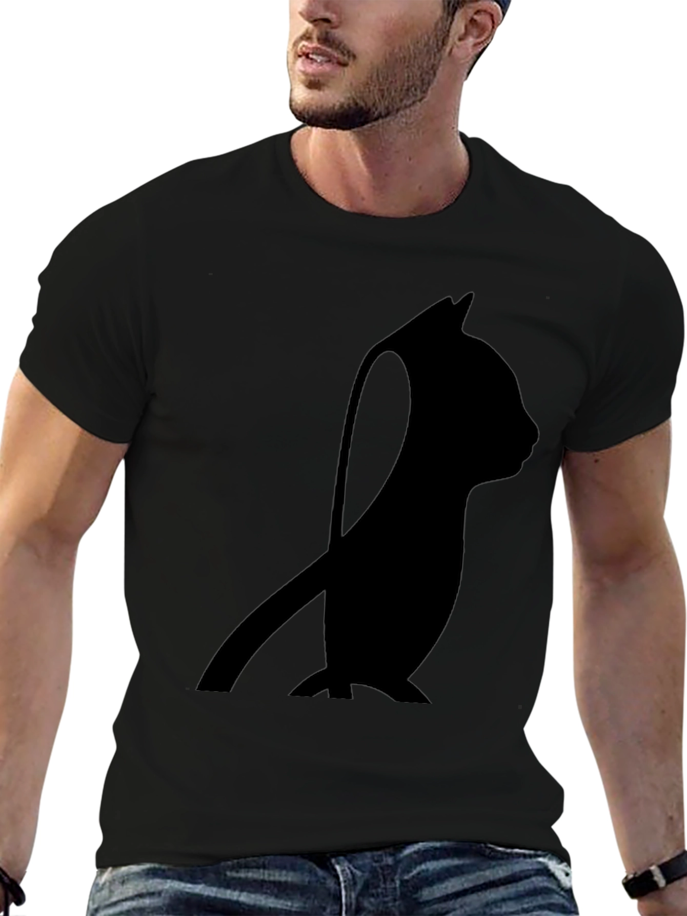 Minimalist Cat Silhouette T-Shirt - Black