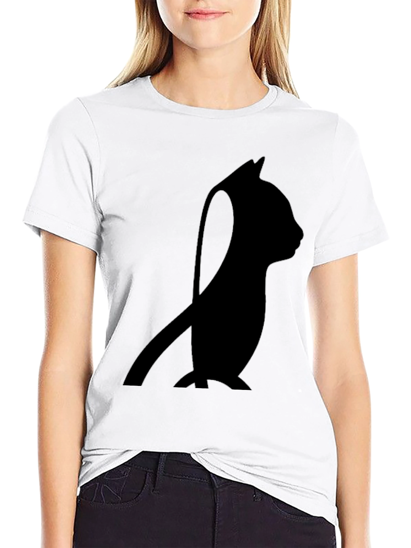 Minimalist Cat Silhouette T-Shirt - Black