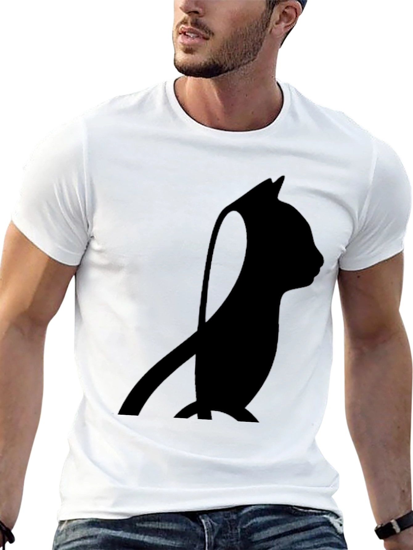 Minimalist Cat Silhouette T-Shirt - Black