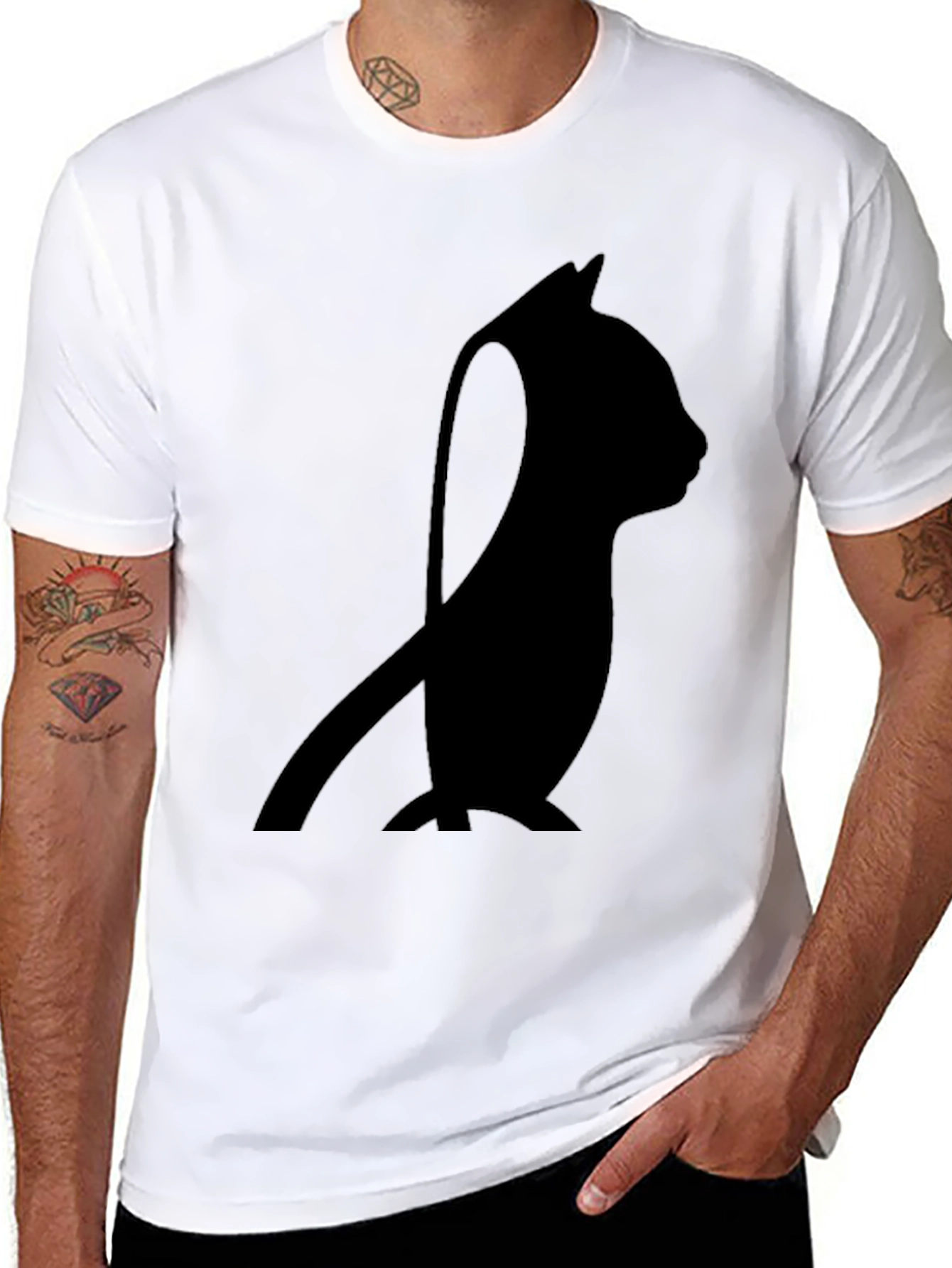 Minimalist Cat Silhouette T-Shirt - Black