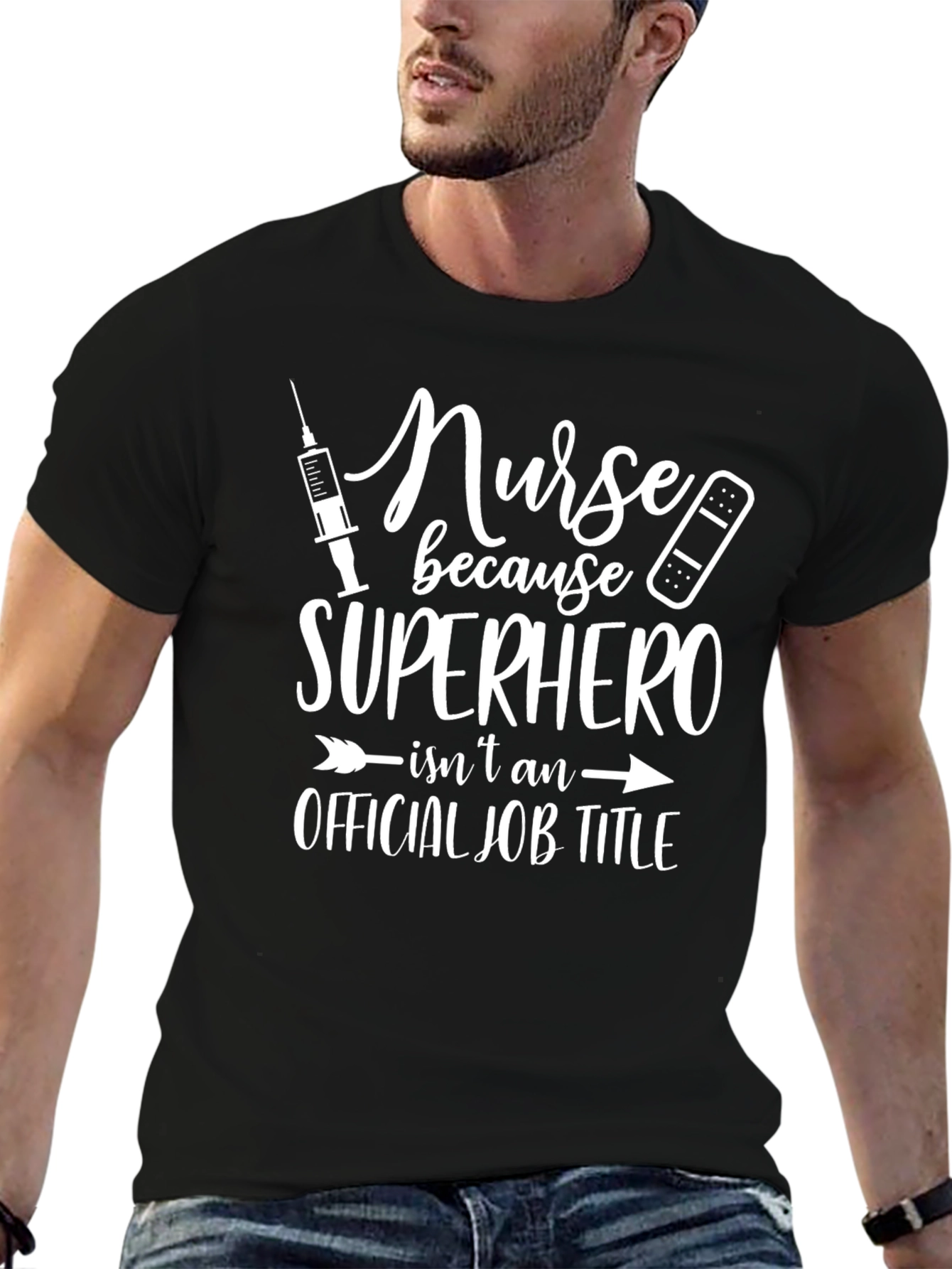 Nurse Superhero Black Graphic T-Shirt