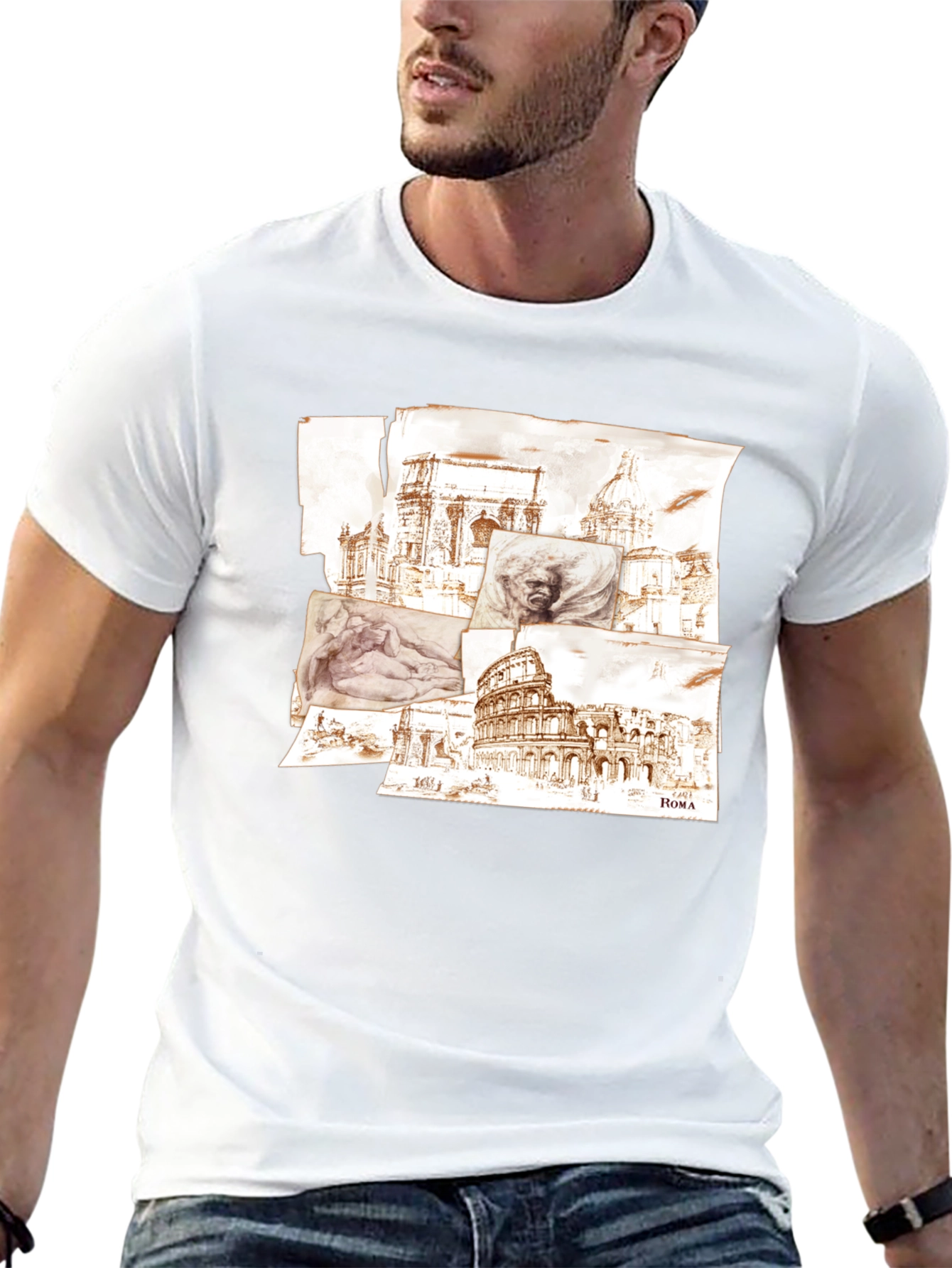 Rome Sketch Collage Graphic Tee - Black Cotton Blend