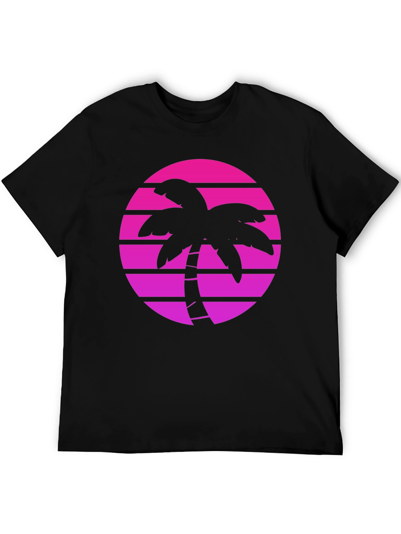Retro Palm Tree Sunset Graphic Tee - Black