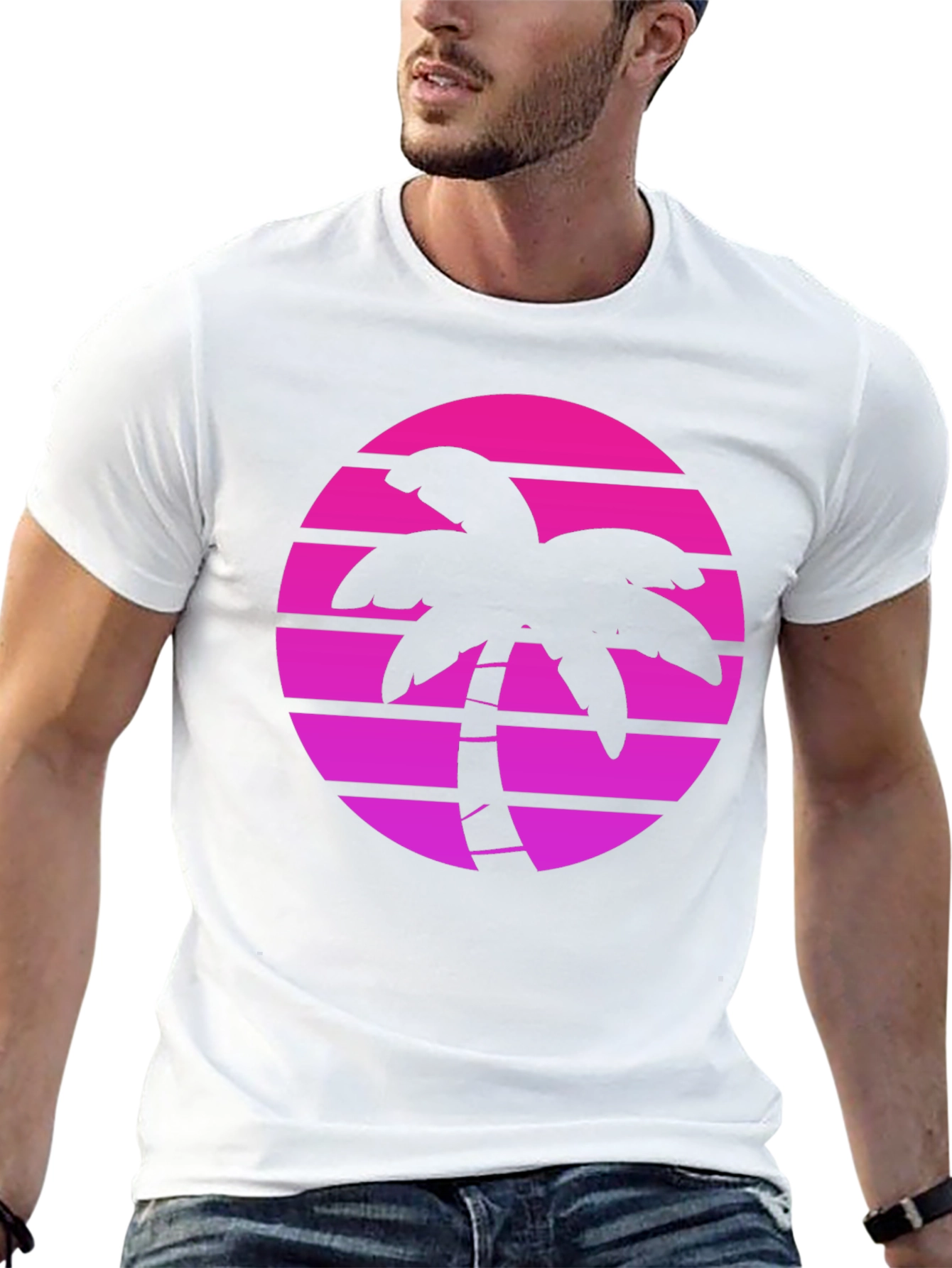 Retro Palm Tree Sunset Graphic Tee - Black