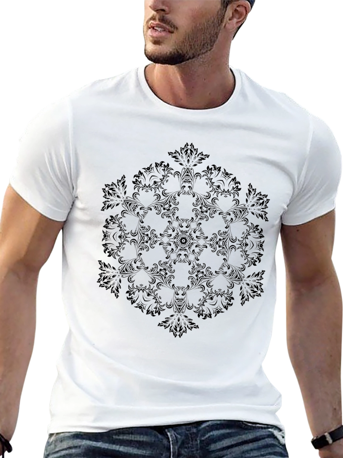 Stylish Black T-Shirt with Ornate Pattern