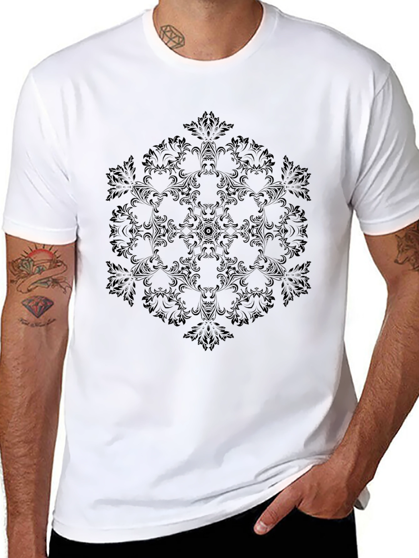Stylish Black T-Shirt with Ornate Pattern