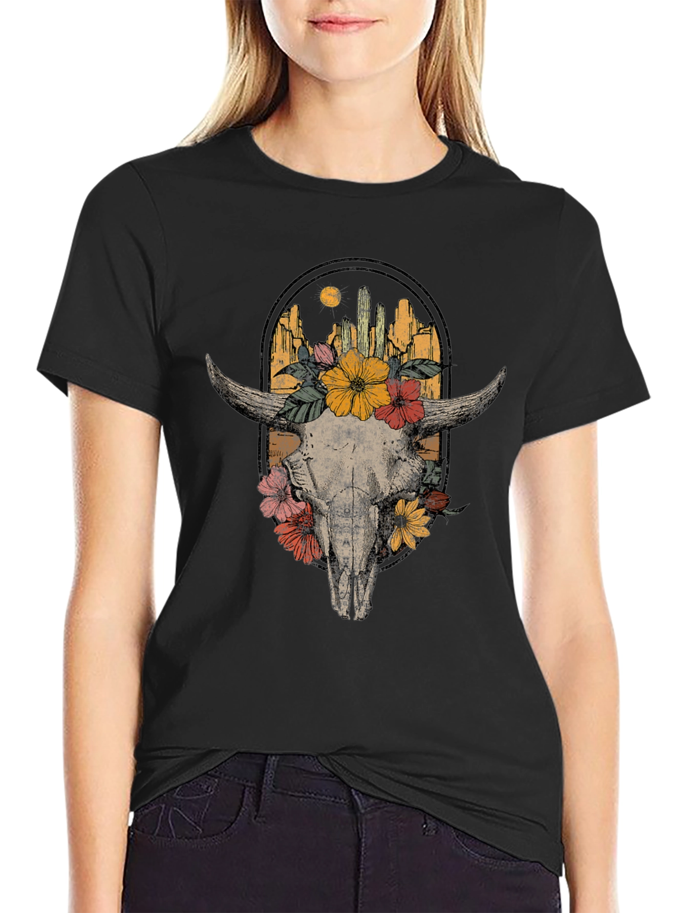 Floral Skull Graphic Tee - Desert Vibes
