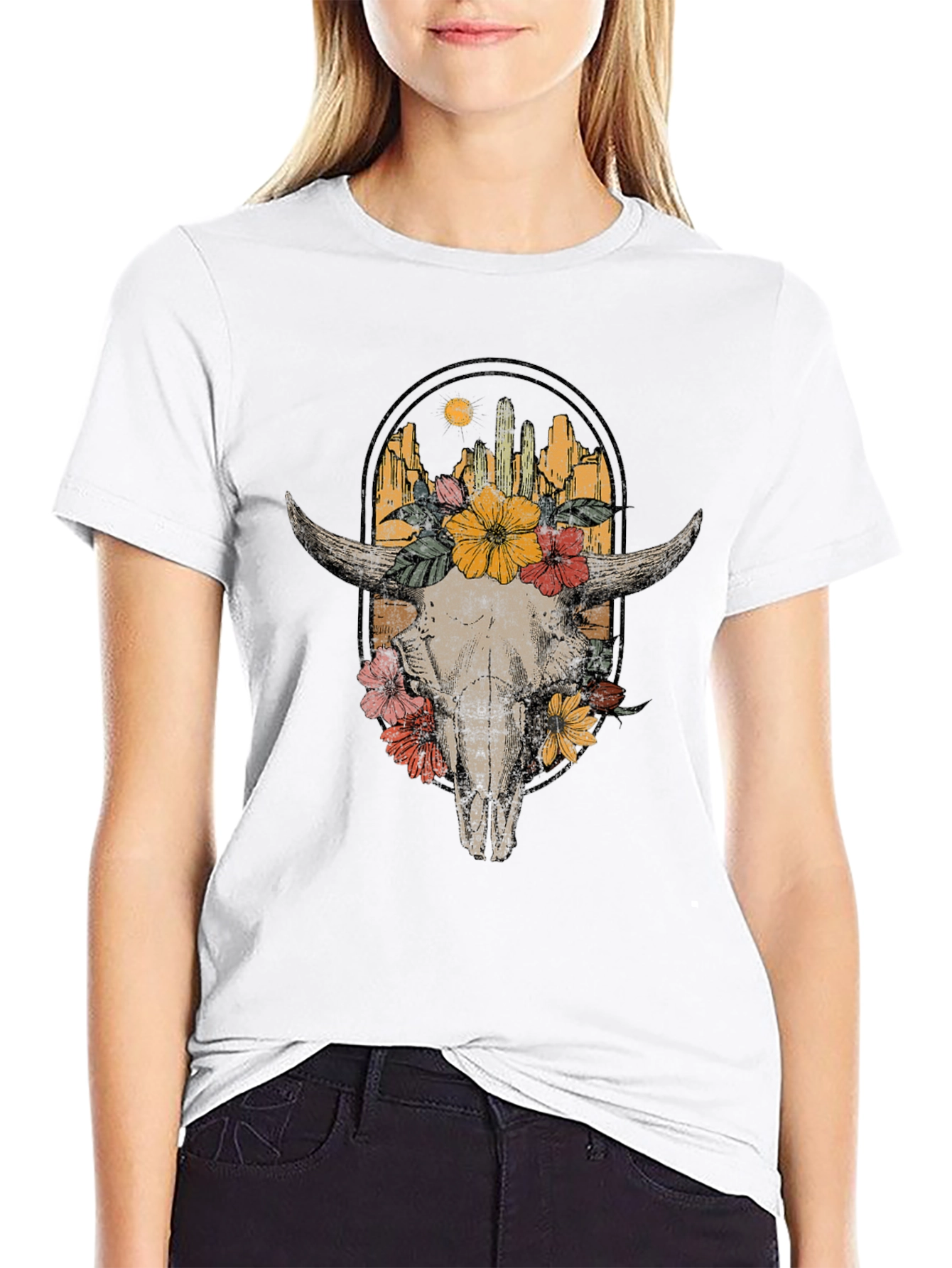 Floral Skull Graphic Tee - Desert Vibes