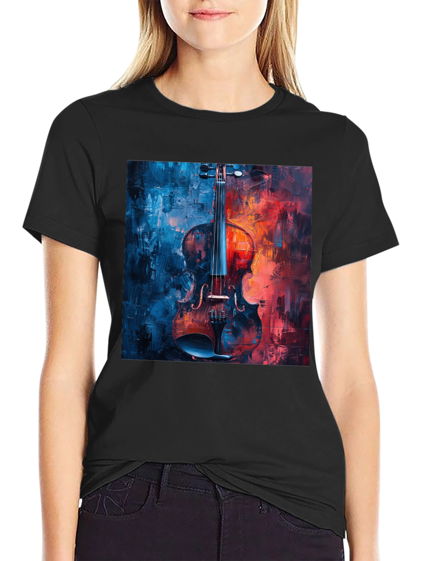 Violin Art Graphic T-Shirt - Classic Black Tee