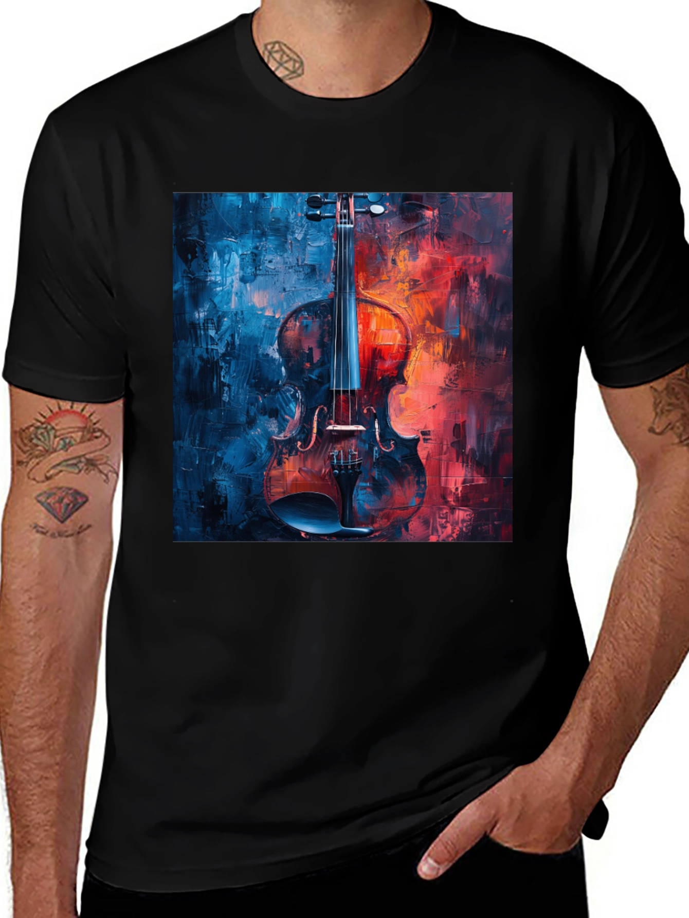 Violin Art Graphic T-Shirt - Classic Black Tee