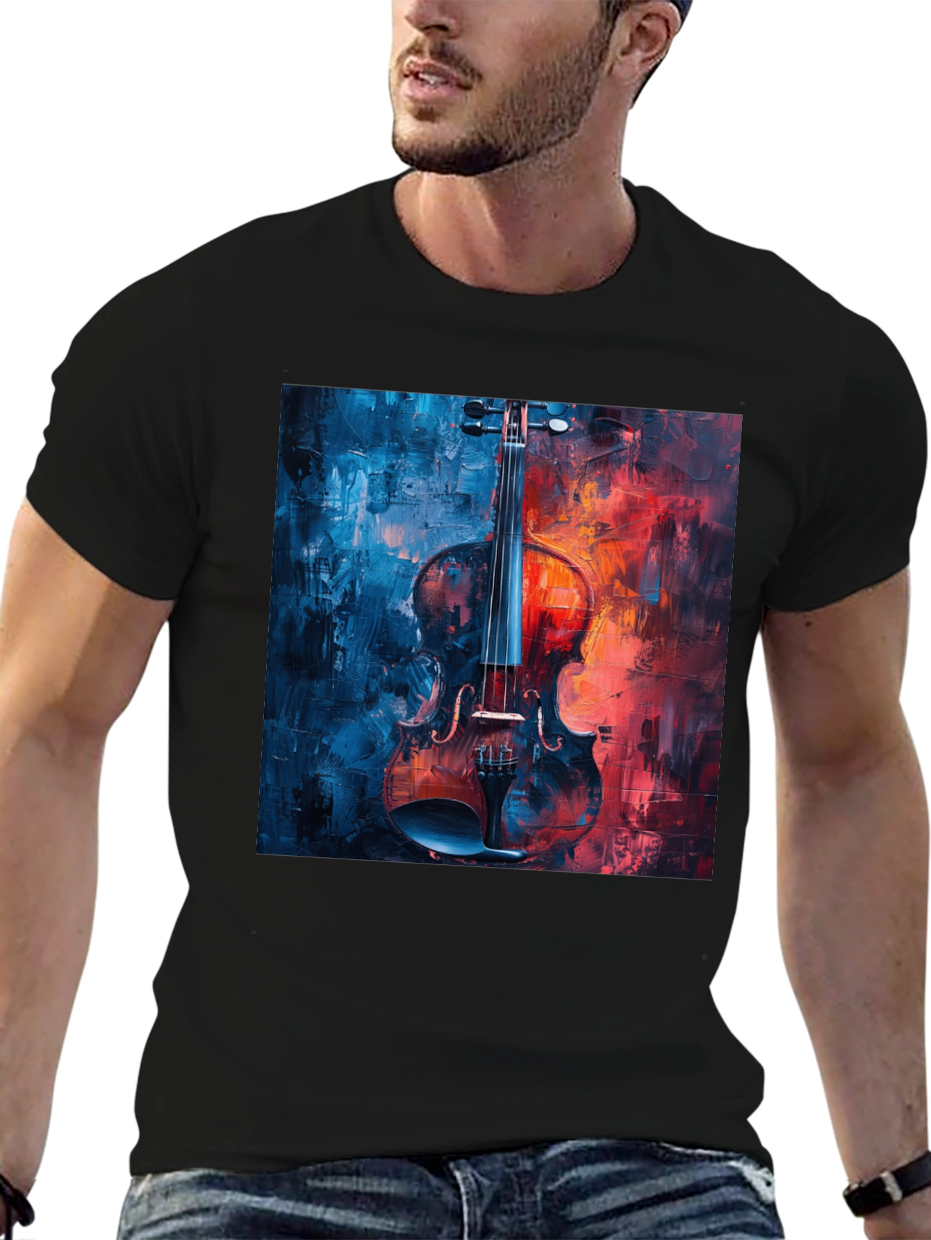 Violin Art Graphic T-Shirt - Classic Black Tee