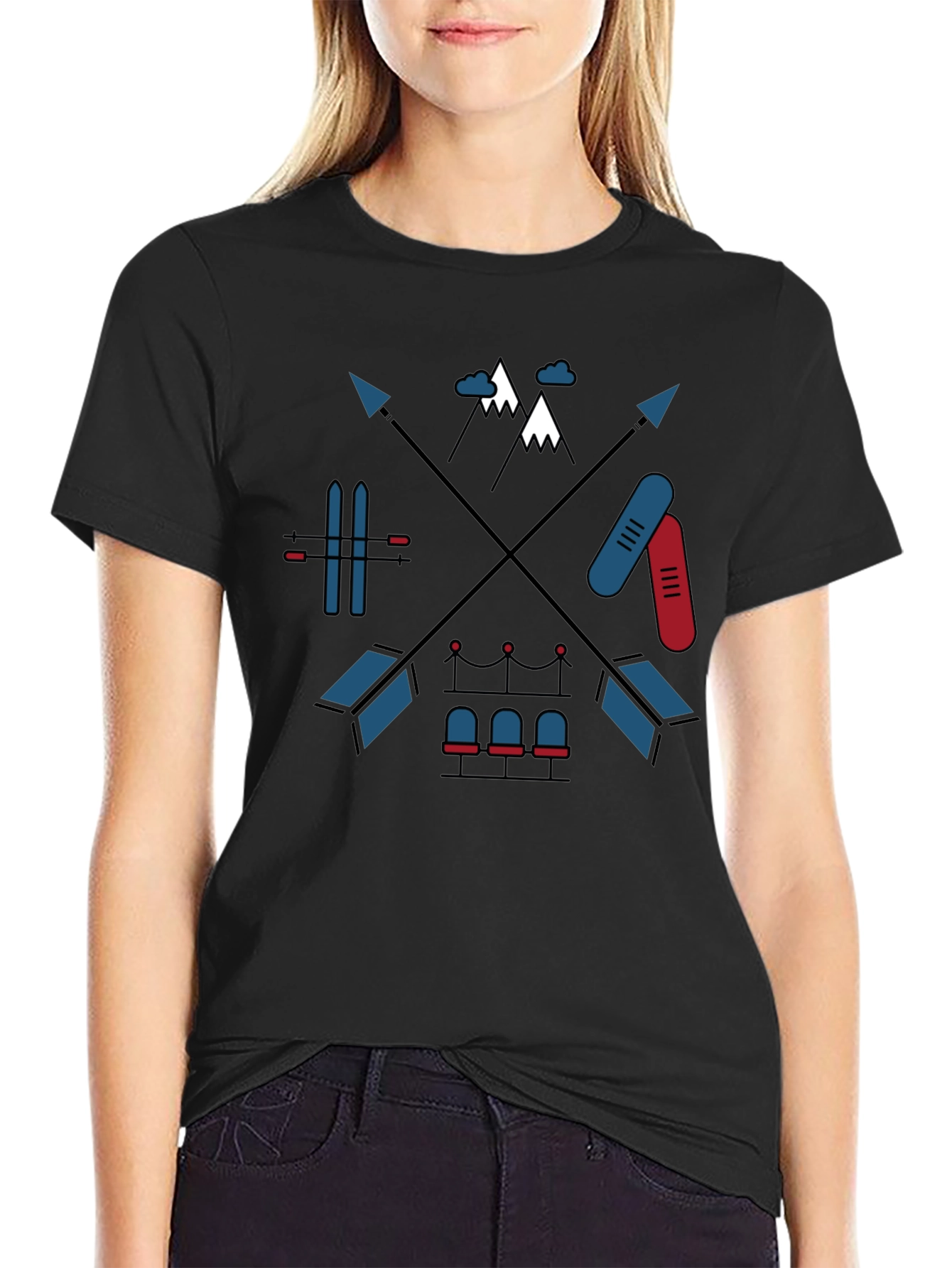 Ski & Snowboard Arrows Black Graphic Tee