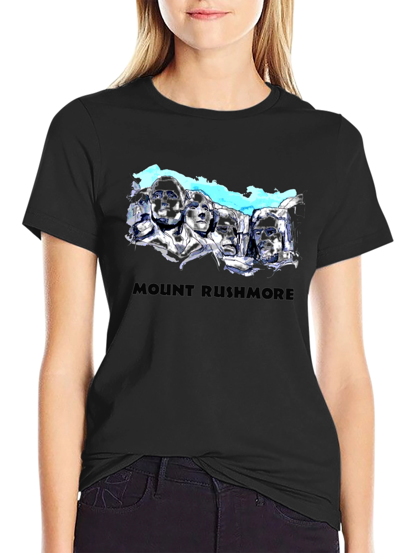 Mount Rushmore Graphic Print Black T-Shirt